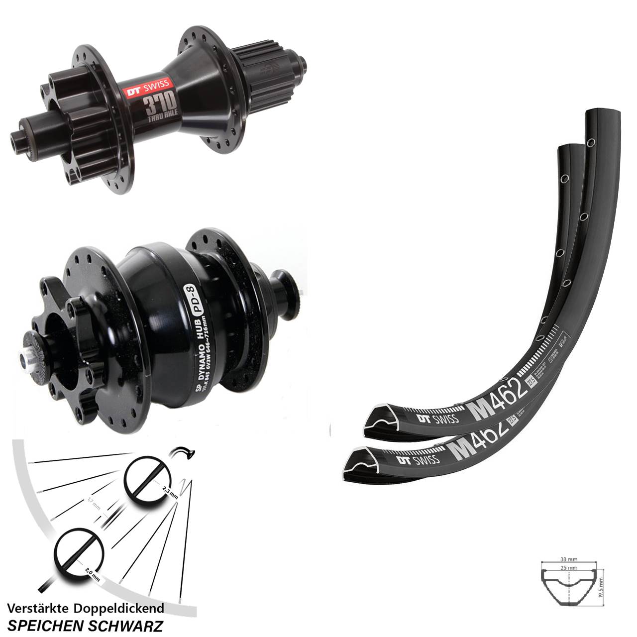 Disc Laufradsatz QR 29 Zoll DT Swiss M 462 370 Hybrid SP PD-8 Micro Spline