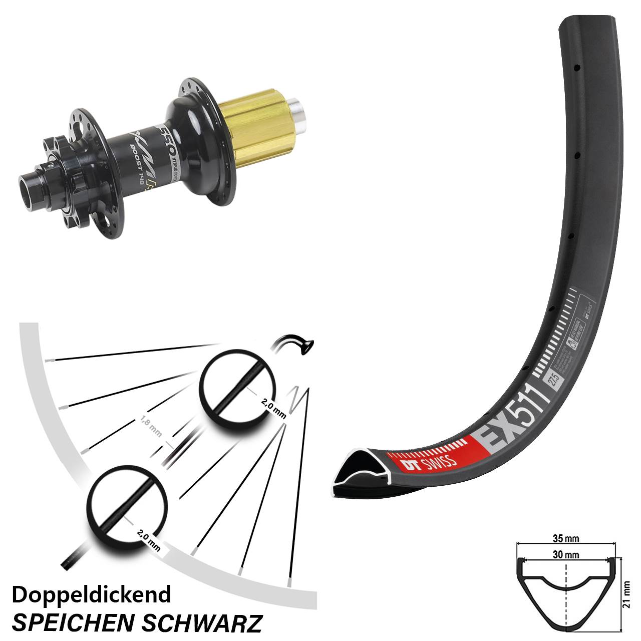 29 Zoll DT Swiss EX 511 Miche XMH 550 Boost Disc Laufrad 12x148 Boost 8-11 fach HG