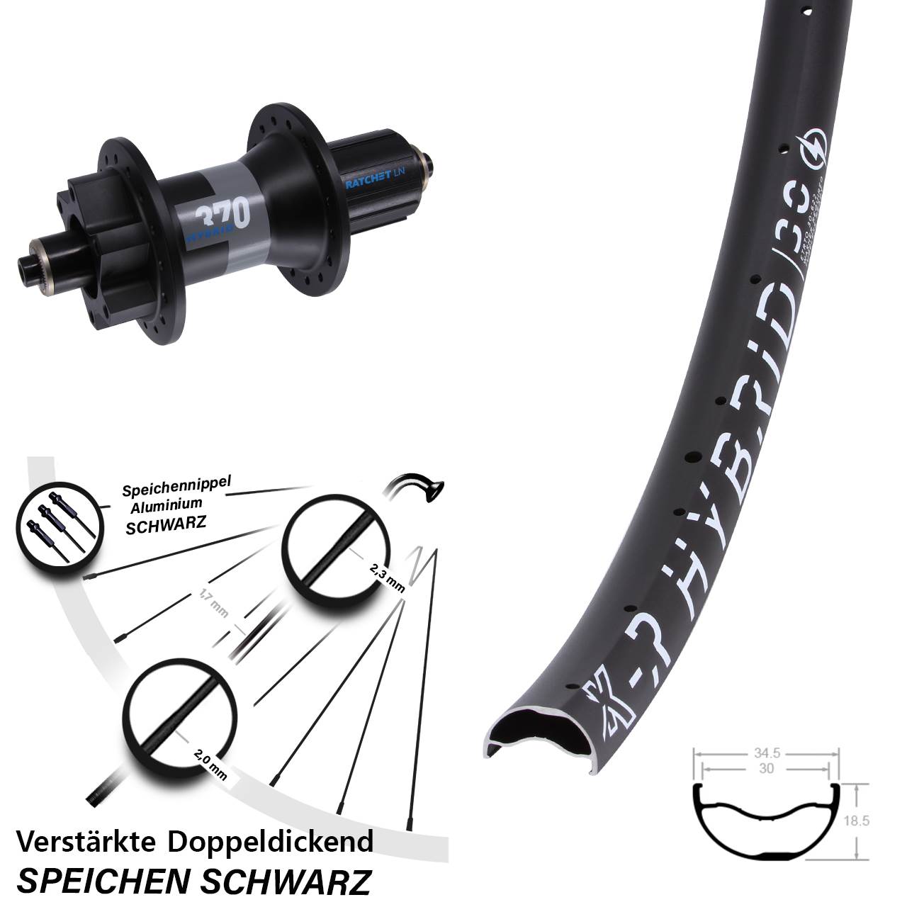 KX-R Hybrid 30 DT Swiss 370 29 Zoll Hinterrad 6-Loch QR Boost 8-11 fach