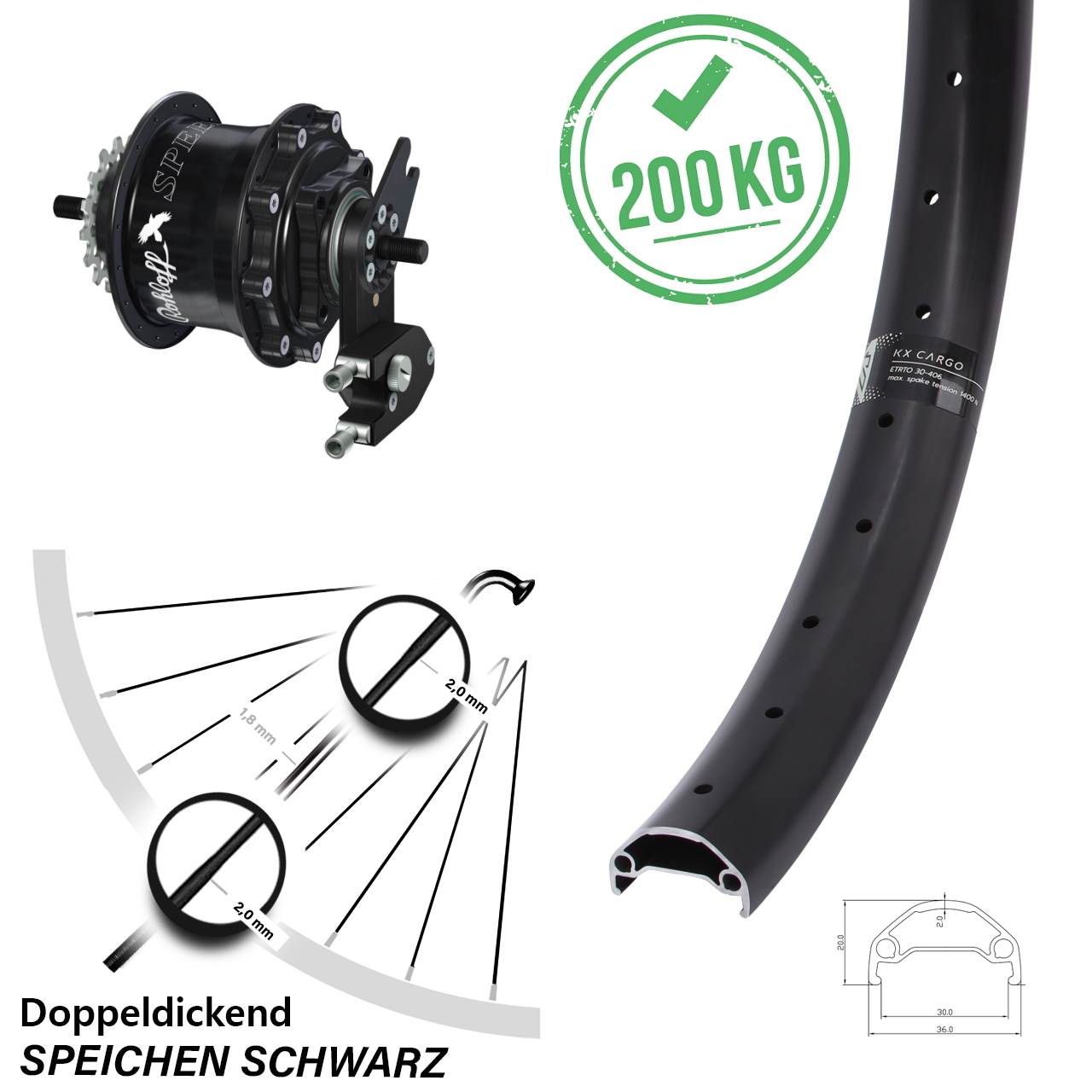 Hinterrad 27,5 Zoll KX Cargo TR Rohloff Speedhub 500/14 TS DB OEM2 Tandem schwarz