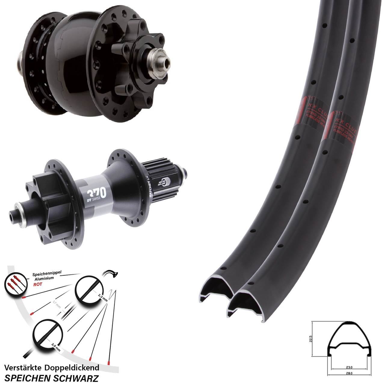 Disc Laufrad-Satz für Schnellspanner 26 Zoll KX Clue DT Swiss 370 SON 28 Micro Spline