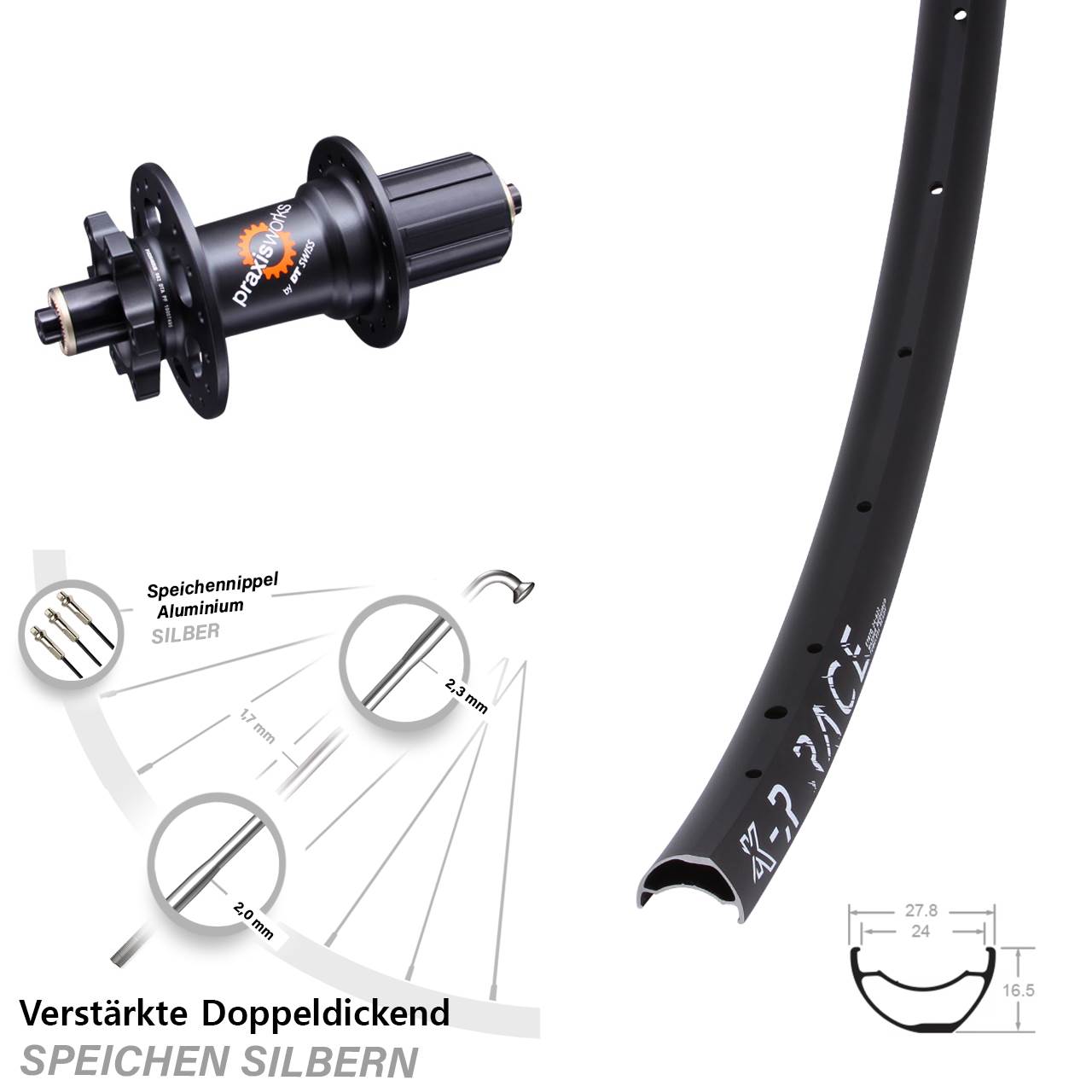 Hinterrad 6-Loch 29 Zoll KX-R Race DT Swiss 350 QR 11-fach 8-11 fach HG für Schnellspanner