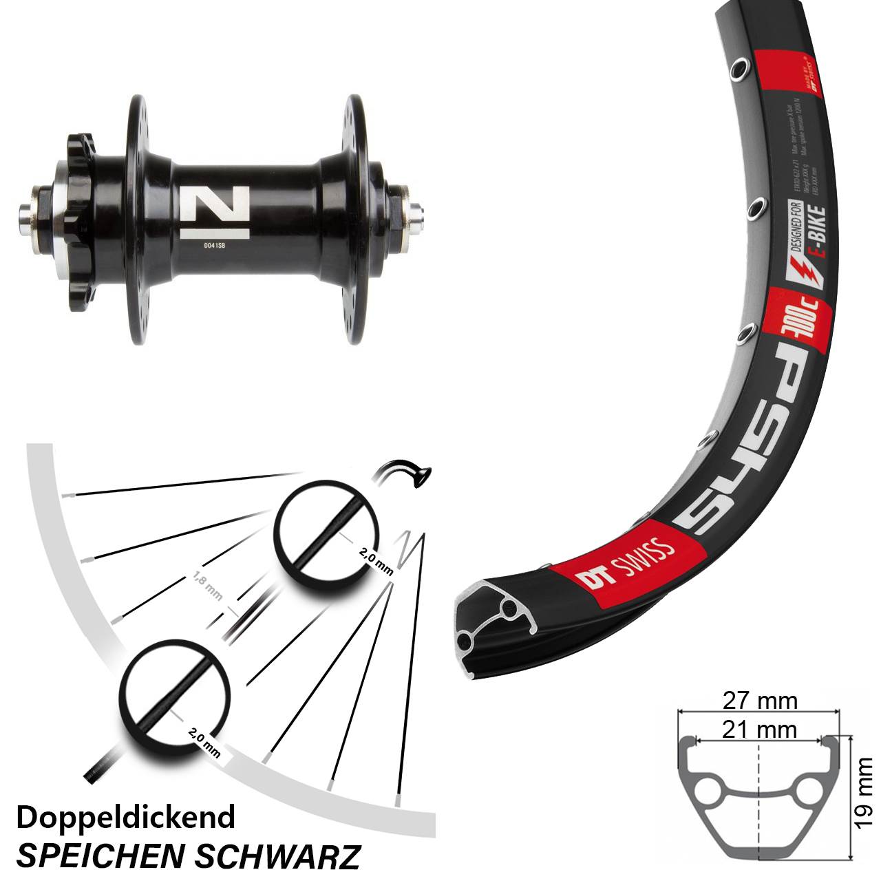 Laufrad 28 Zoll DT Swiss 545D Disc Novatec D041SB schwarz