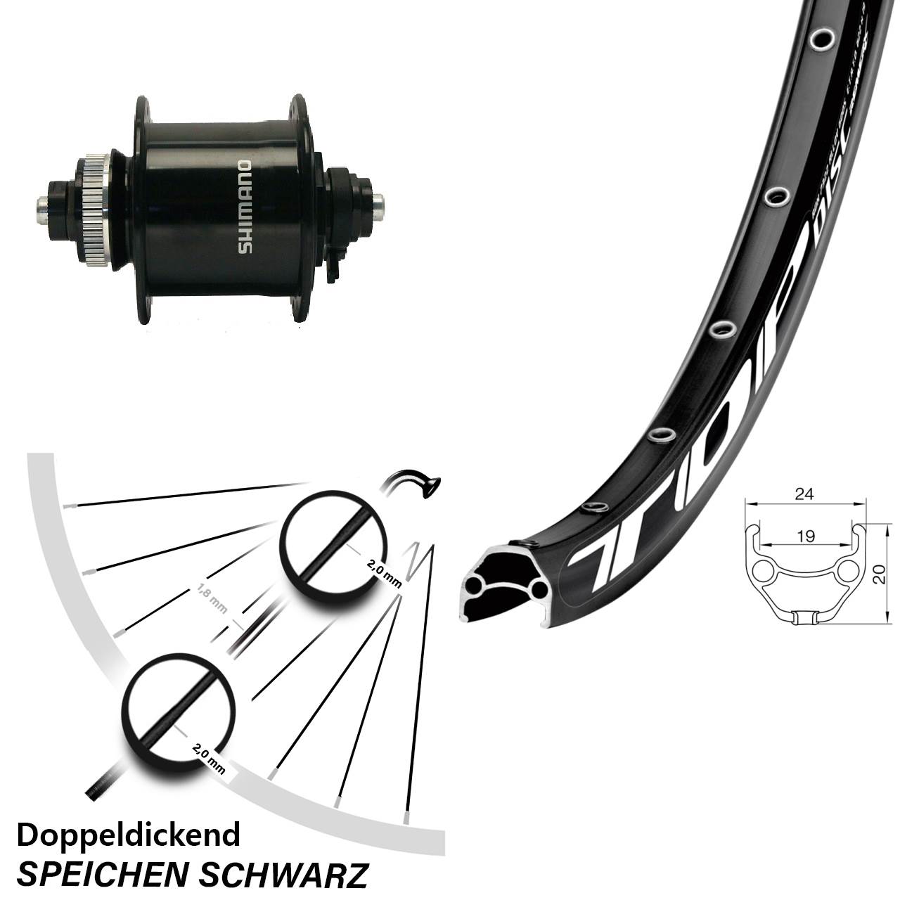 Dynamo Vorderrad Shimano DH-UR700-3D Remerx Disc 28-29 Zoll schwarz Schnellspanner