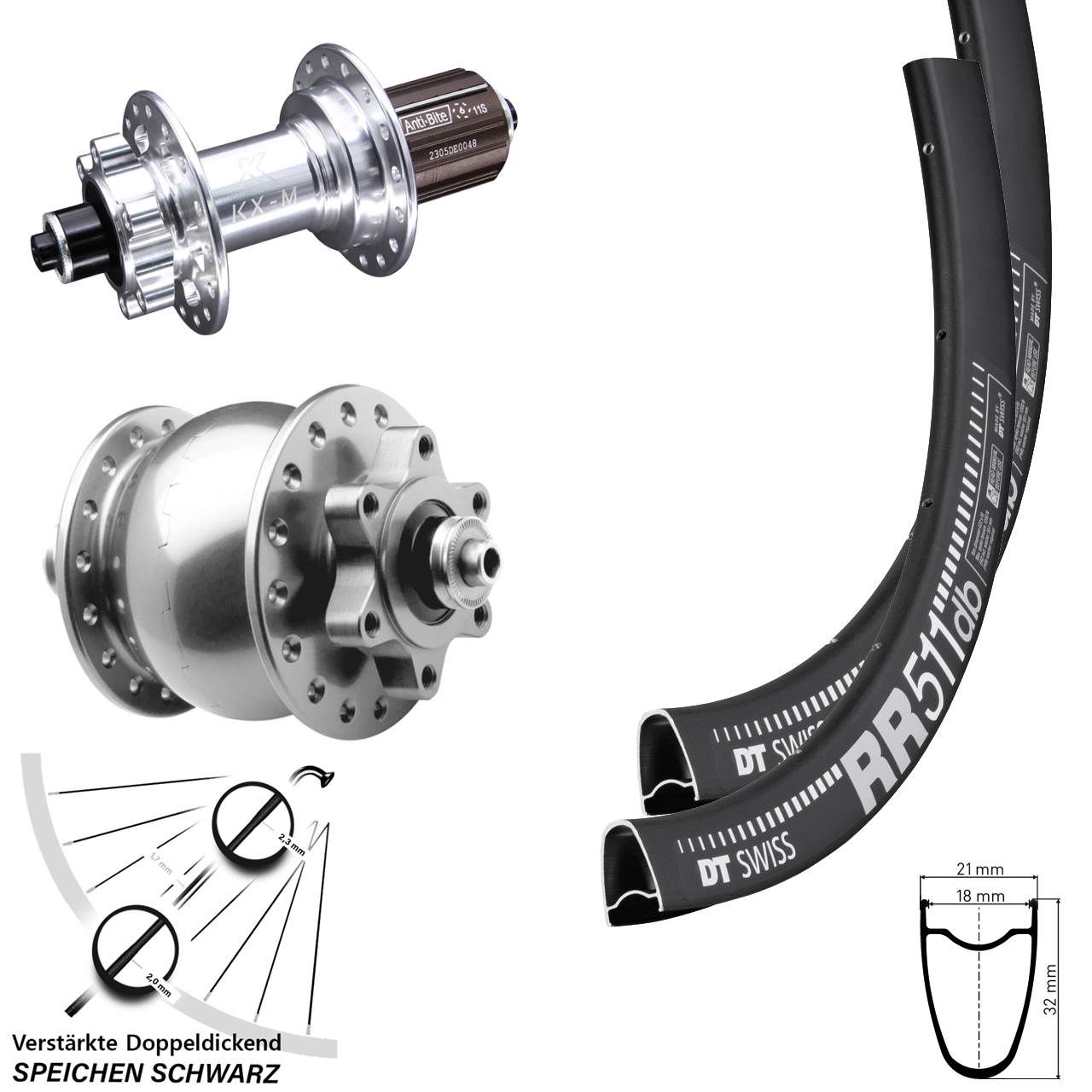 Laufradsatz 6-Loch QR 28 Zoll DT Swiss RR 511 KX-M SON silbern 8-12 fach