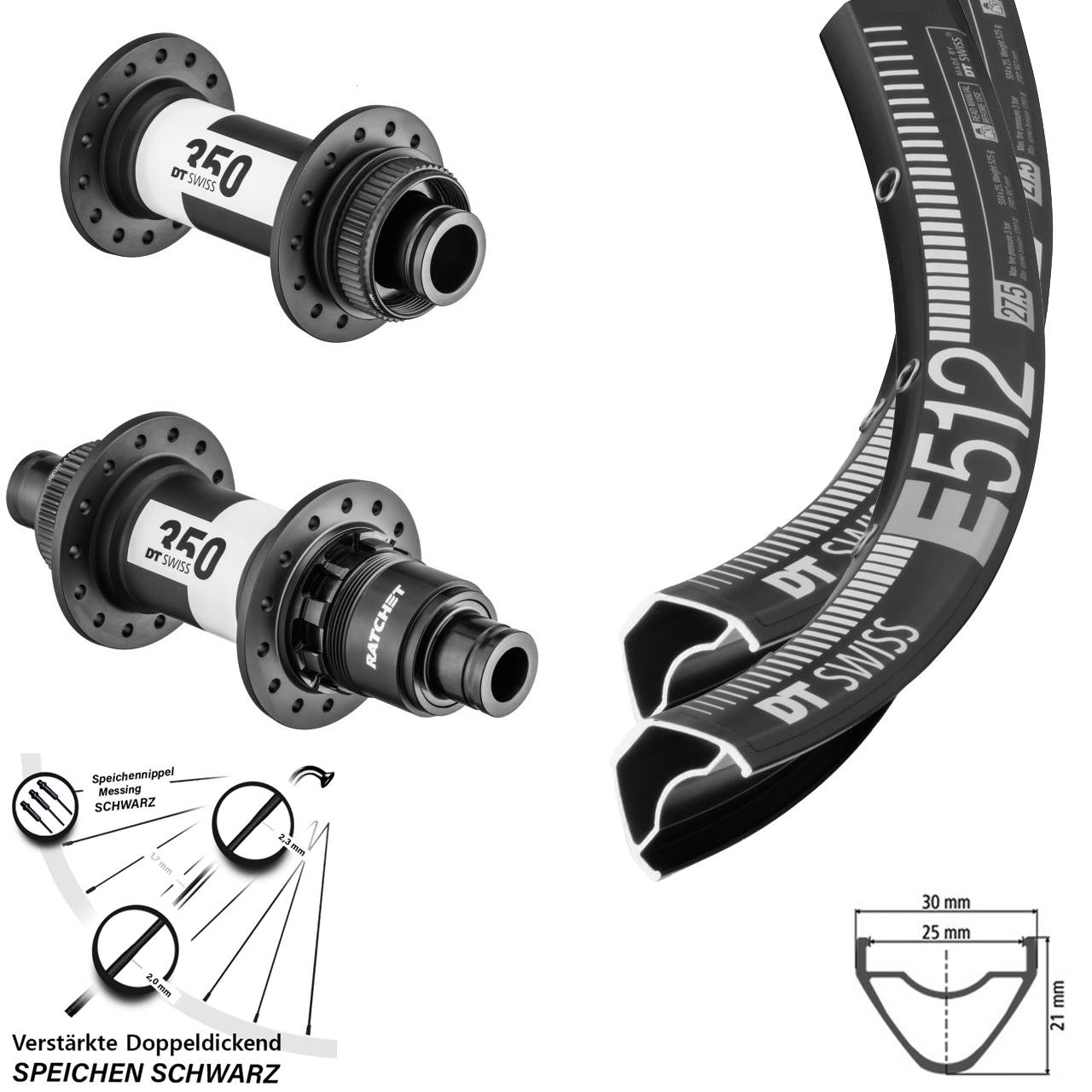 27,5 Zoll DT Swiss E512-350 Laufradsatz 15x110 12x148 Boost XD