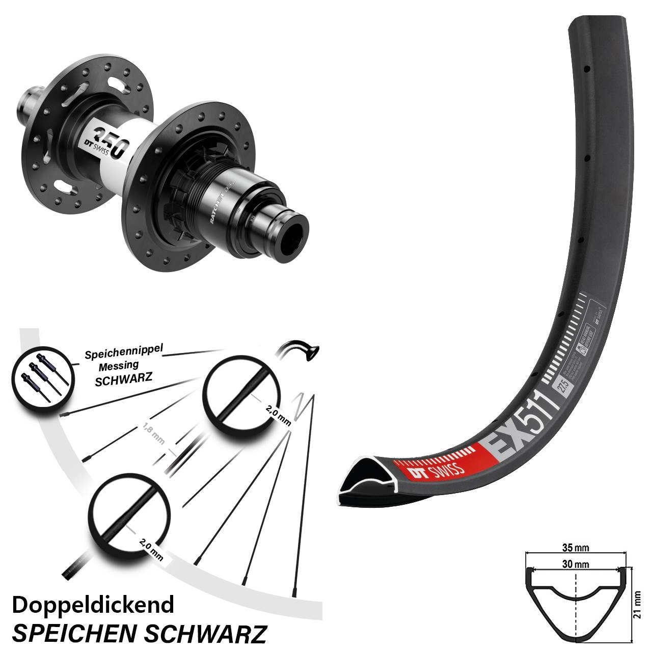 Disc Hinterrad 12x148 29 Zoll DT Swiss EX511-350 DEG72 SRAM XD