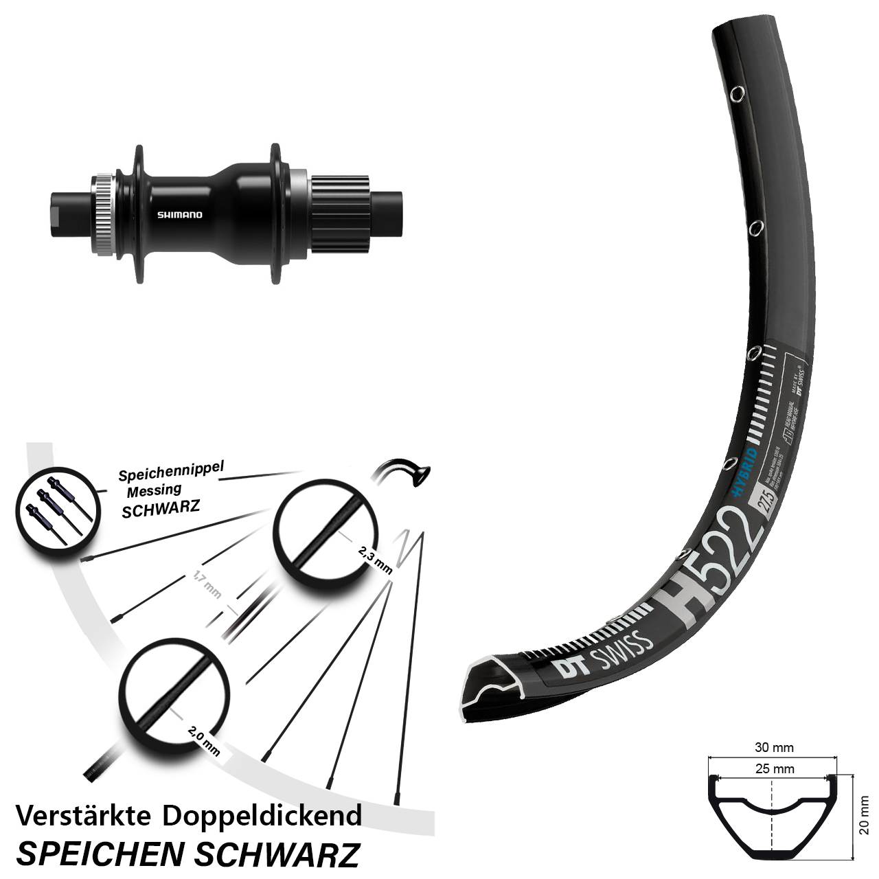 28 Zoll DT Swiss H522 Shimano FH-TC500-B Boost Hinterrad 12x148 Micro Spline