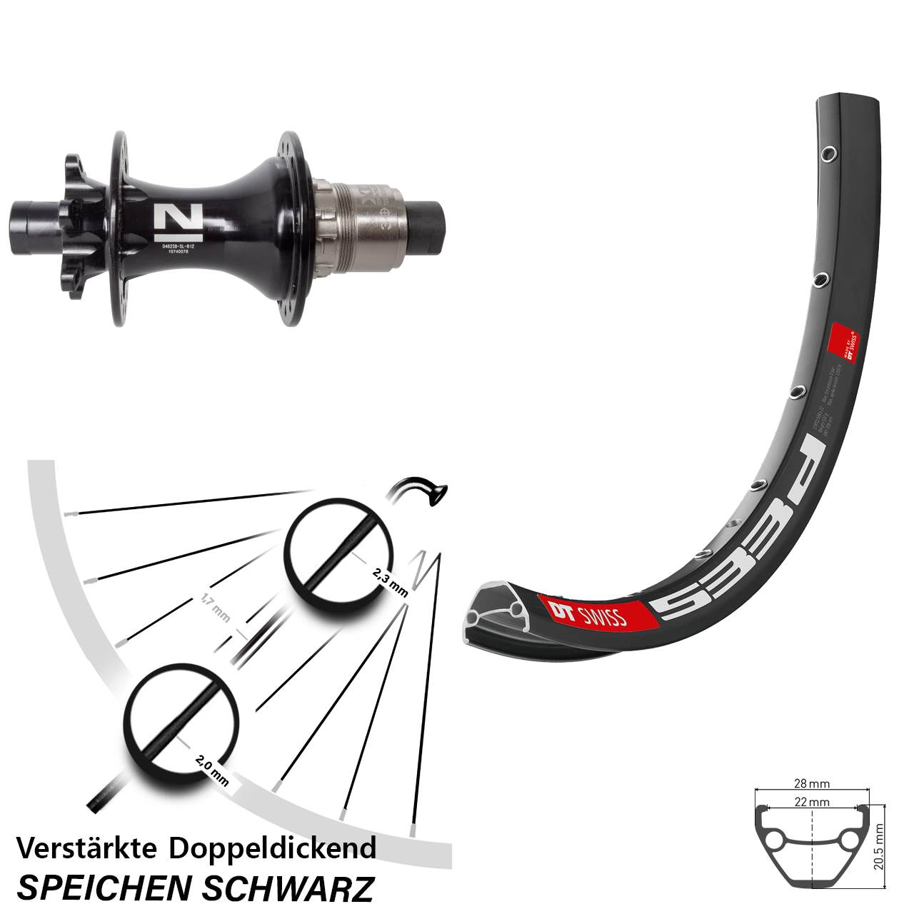 Hinterrad 6-Loch 28 Zoll DT Swiss 533 D Novatec D462SB XD 11-12 fach 12x148