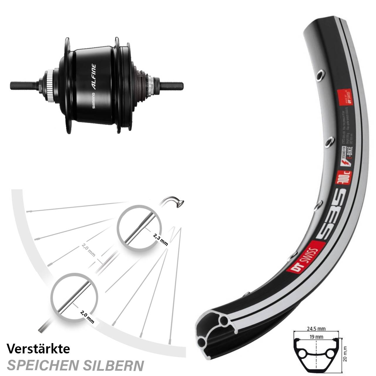 Shimano Alfine 8-Gang Hinterrad DT Swiss 535 26 Zoll