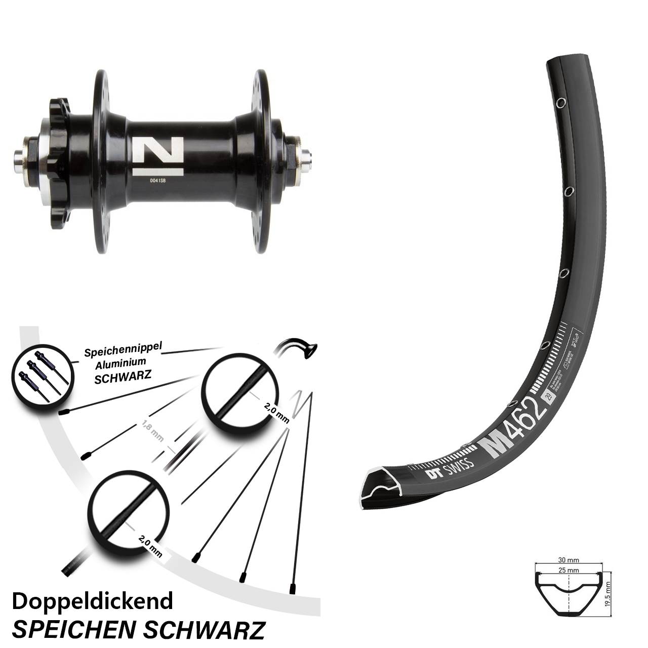 Laufrad 27,5 Zoll DT Swiss M 462 Disc Novatec D041SB schwarz
