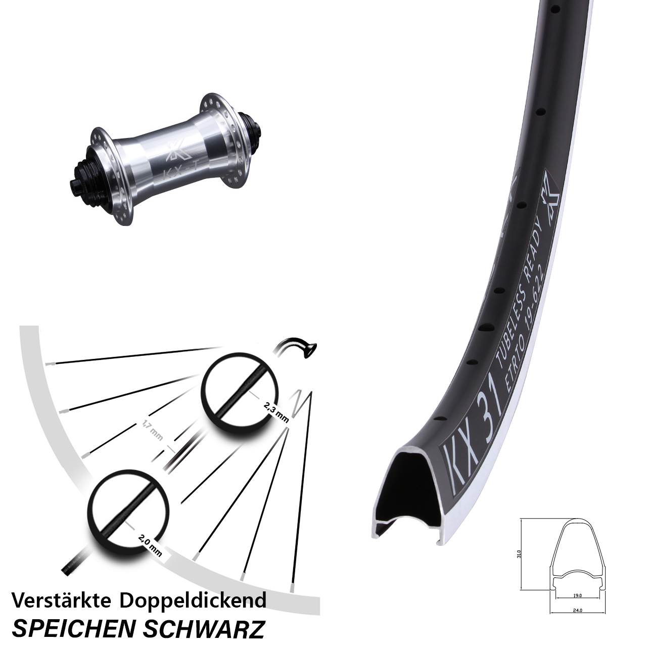 28 Zoll KX-T 31 4 Kugellager Vorderrad für Schnellspanner