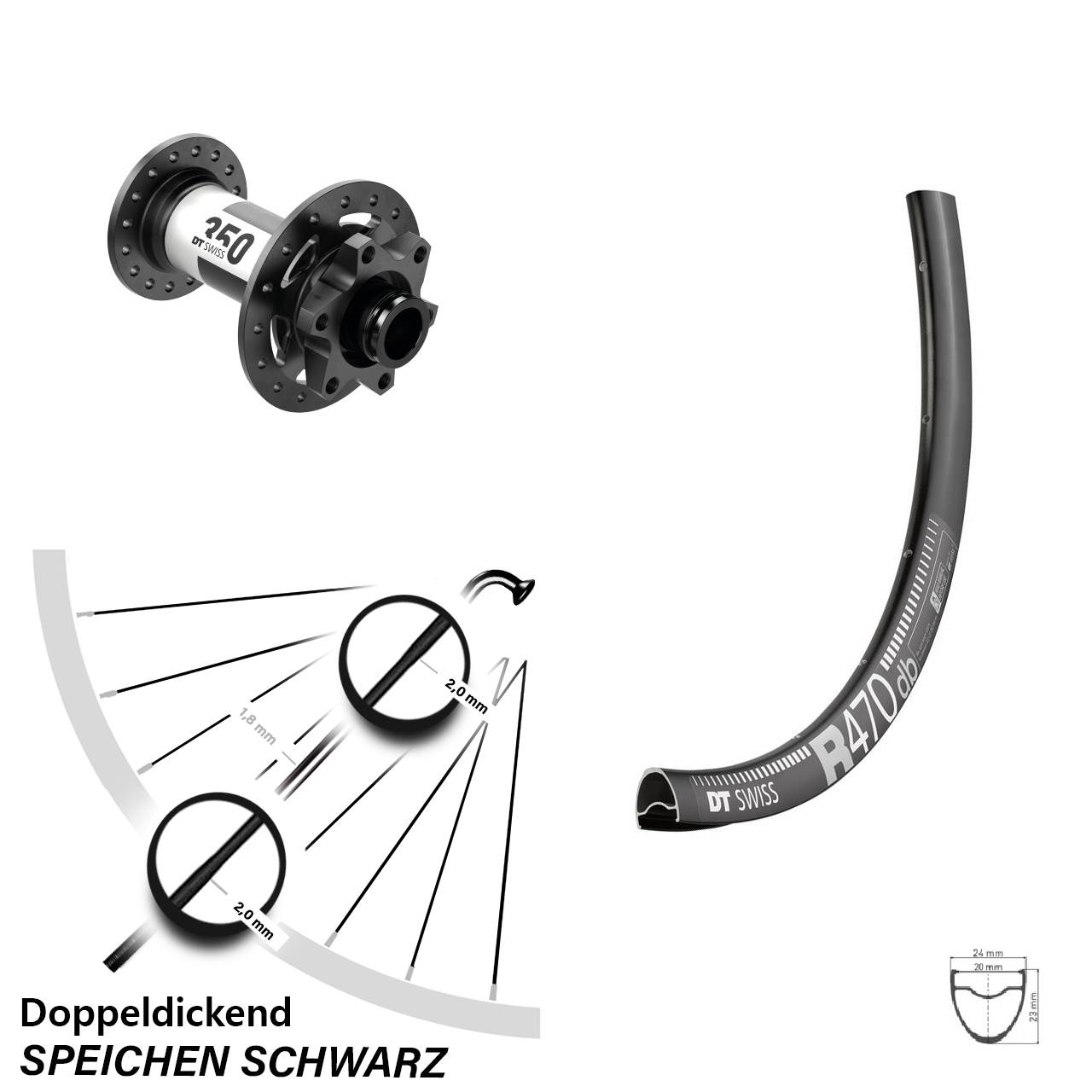 Laufrad 28 Zoll DT Swiss R 470 Disc-350 12x100 6-Loch