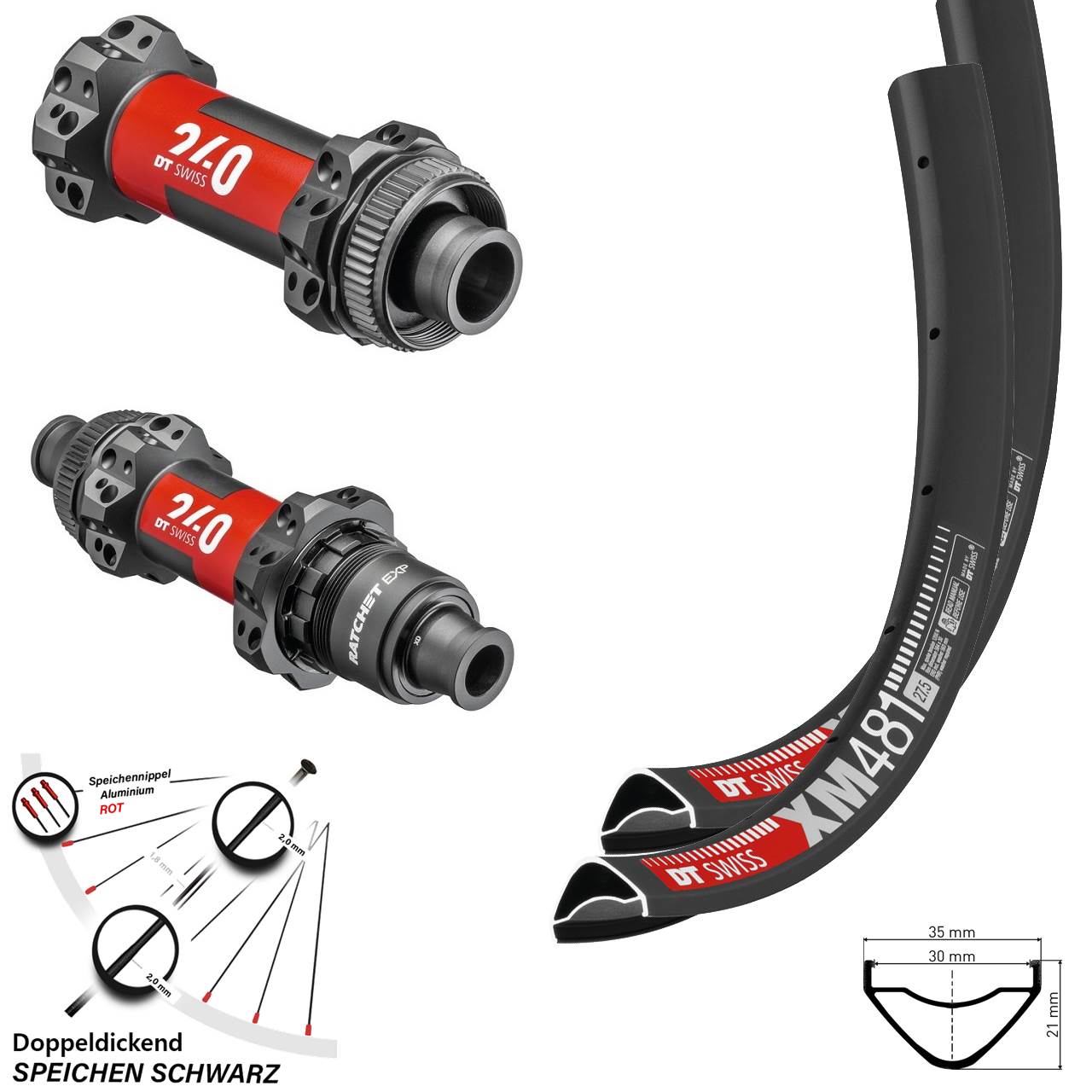 DT Swiss Laufradsatz XM 481 240 EXP Centerlock Steckachse Straightpull Sram XD 27,5 Zoll