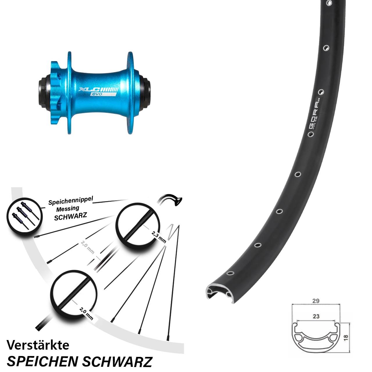 6-Loch Vorderrad 15x100 26 Zoll Gora 23 XLC Evo blau
