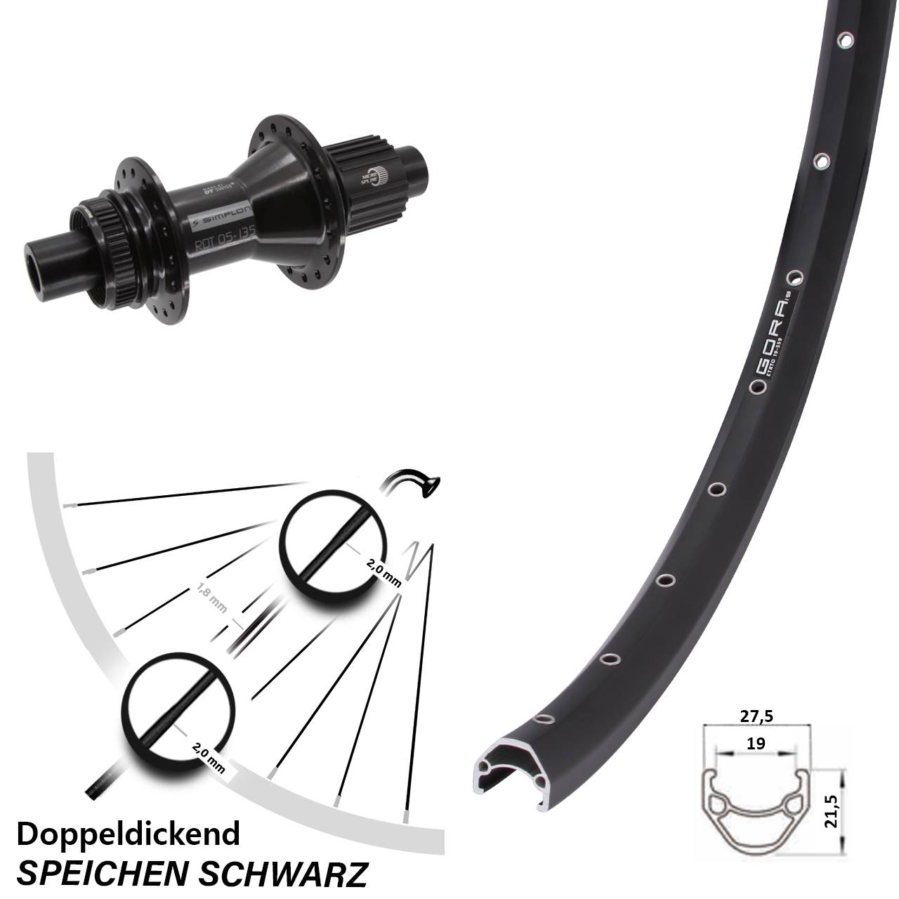 Centerlock Hinterrad 12x142 27,5 Zoll Gora 19 DT Swiss 370 Hybrid Micro Spline