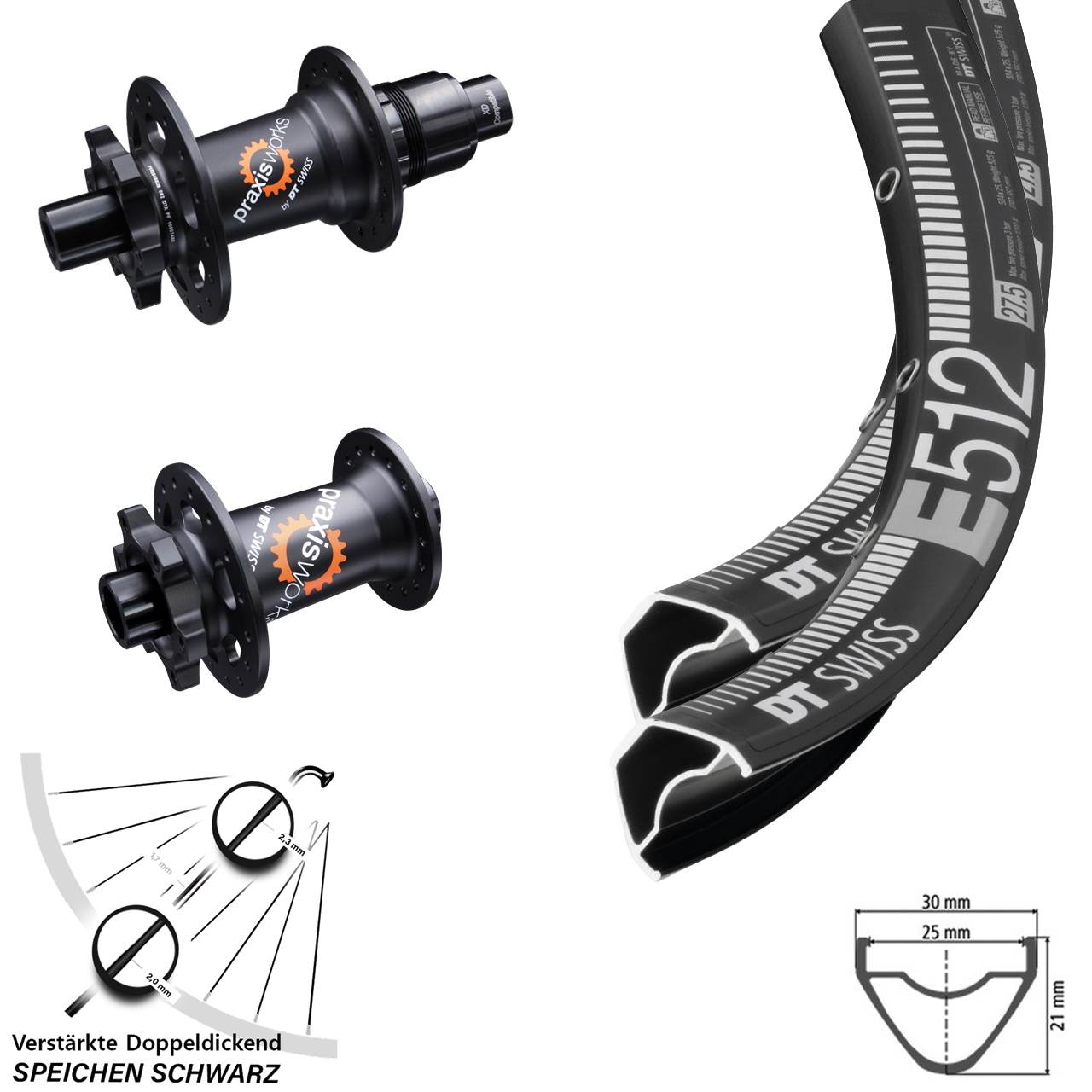 DT Swiss E 512-350 SL 29 Zoll Laufradsatz 6-Loch 15x100 12x142 XD