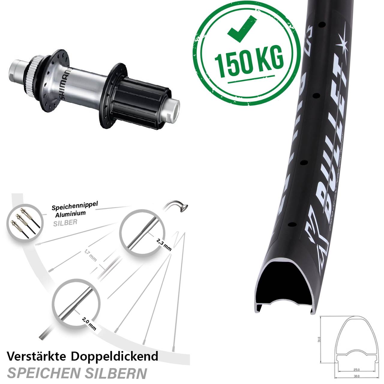 KX Bullet Shimano FH-RS770 28-29 Zoll Hinterrad Centerlock 12x142 8-12 fach