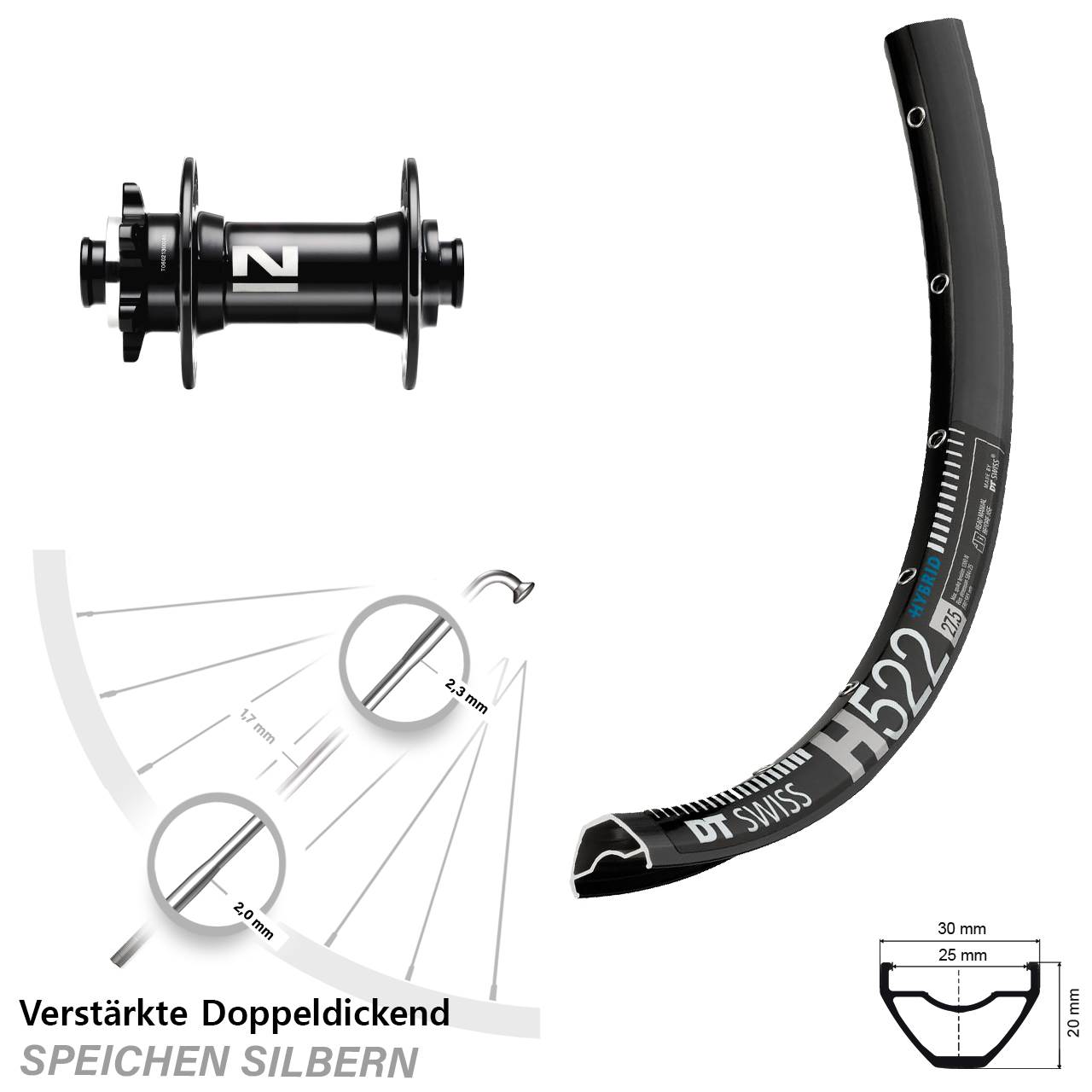 Vorderrad 6-Loch 29 Zoll DT Swiss H522 Novatec D041SB 15x110 Boost