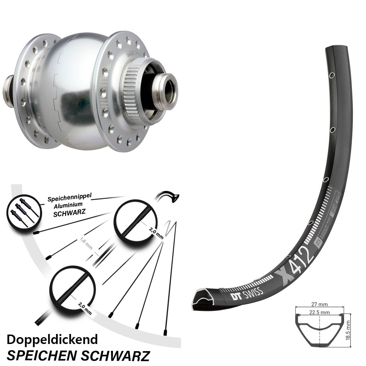 Nabendynamovorderrad Centerlock 12x100 29 Zoll DT Swiss X 412 SON delux
