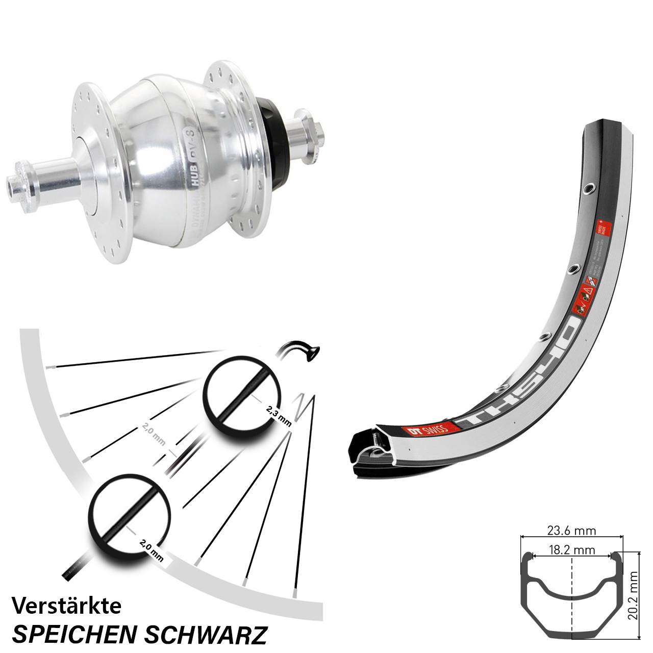 Nabendynamo-Vorderrad 28 Zoll DT Swiss TK540 Shutter Precision PV-8 QR
