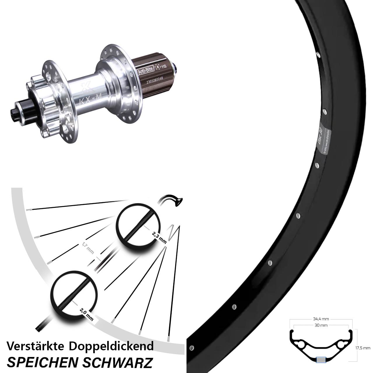 Ryde Disc 30 KX-M 27,5 Zoll Hinterrad 6-Loch für Schnellspanner 8-12 fach HG