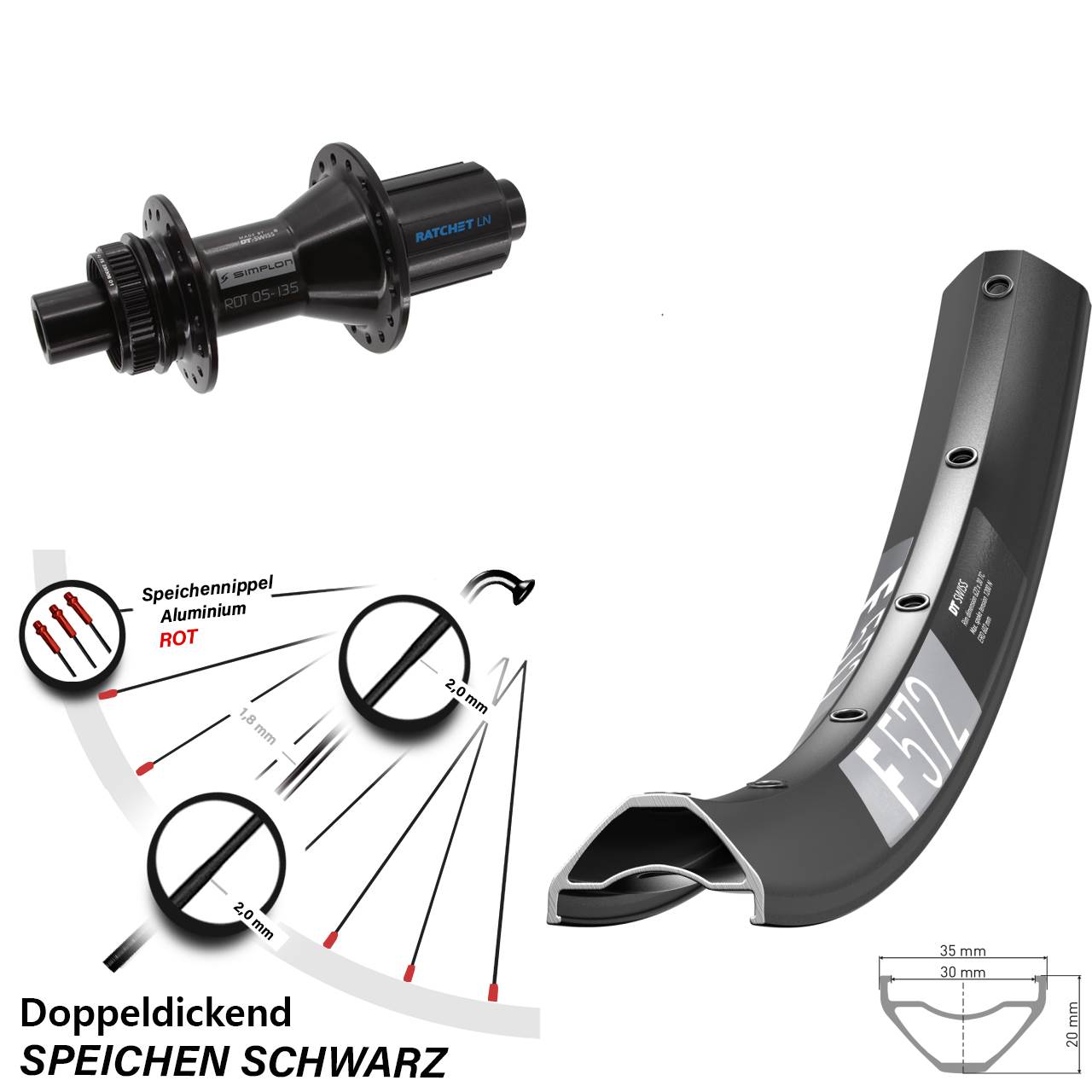 DT Swiss F 572-370 Hybrid 29 Zoll Hinterrad Centerlock 12x142 8-11 fach HG