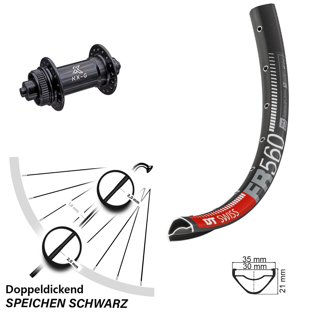 DT Swiss FR 560 KX-G 26 Zoll Disc Laufrad für Schnellspanner
