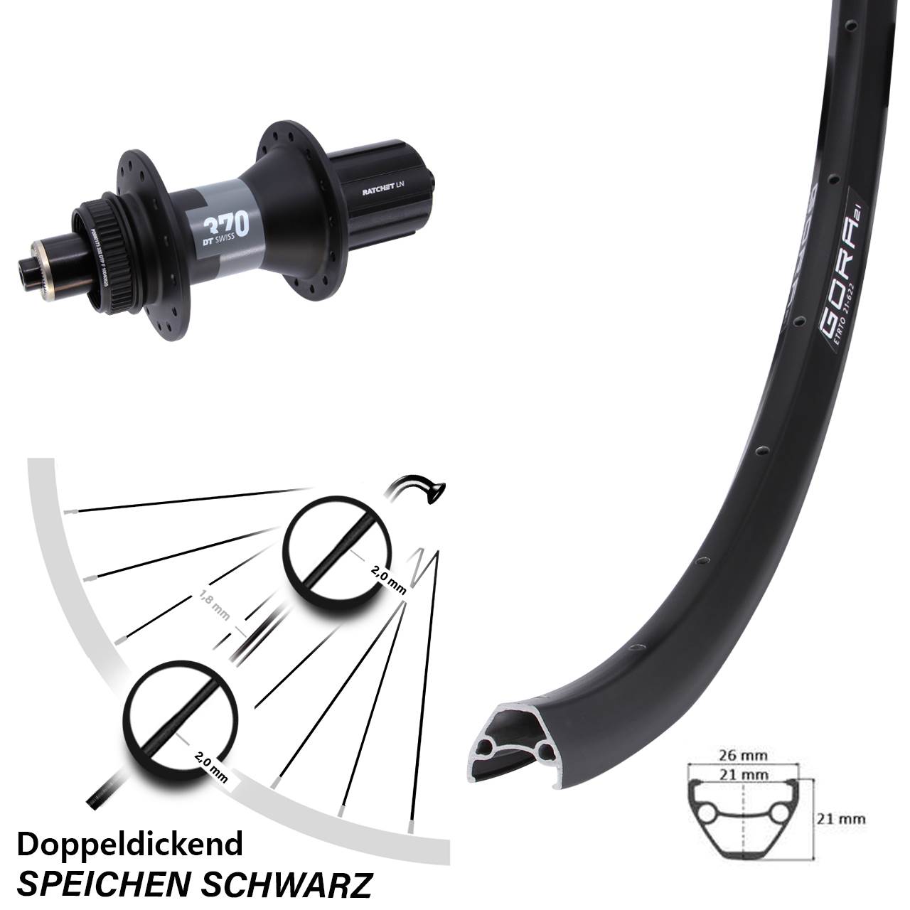 Hinterrad 28 Zoll Gora 21 DT Swiss 370 8-12 fach