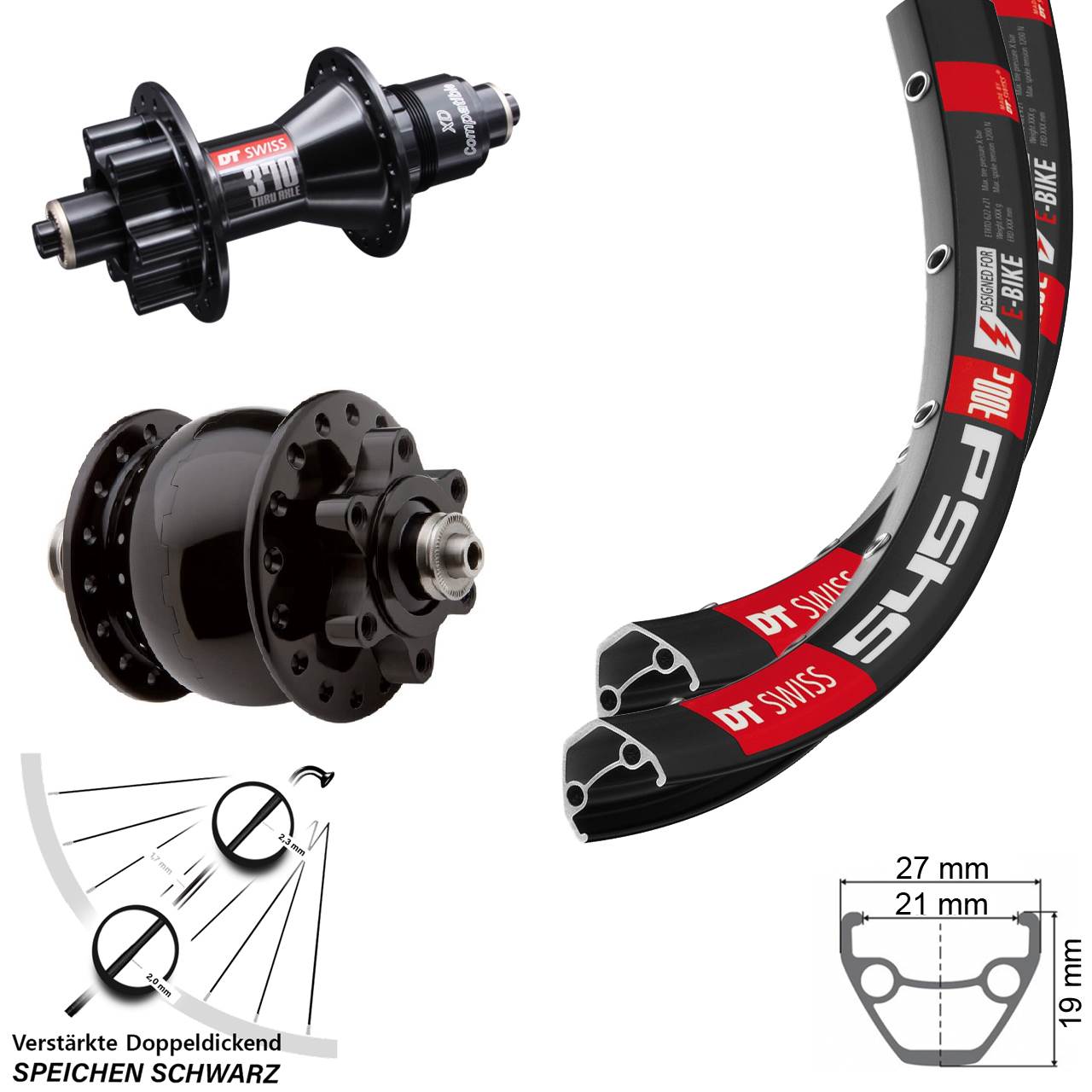 26 Zoll DT Swiss 545D Disc Laufradsatz 5x100/135 370 3P XD SON 28