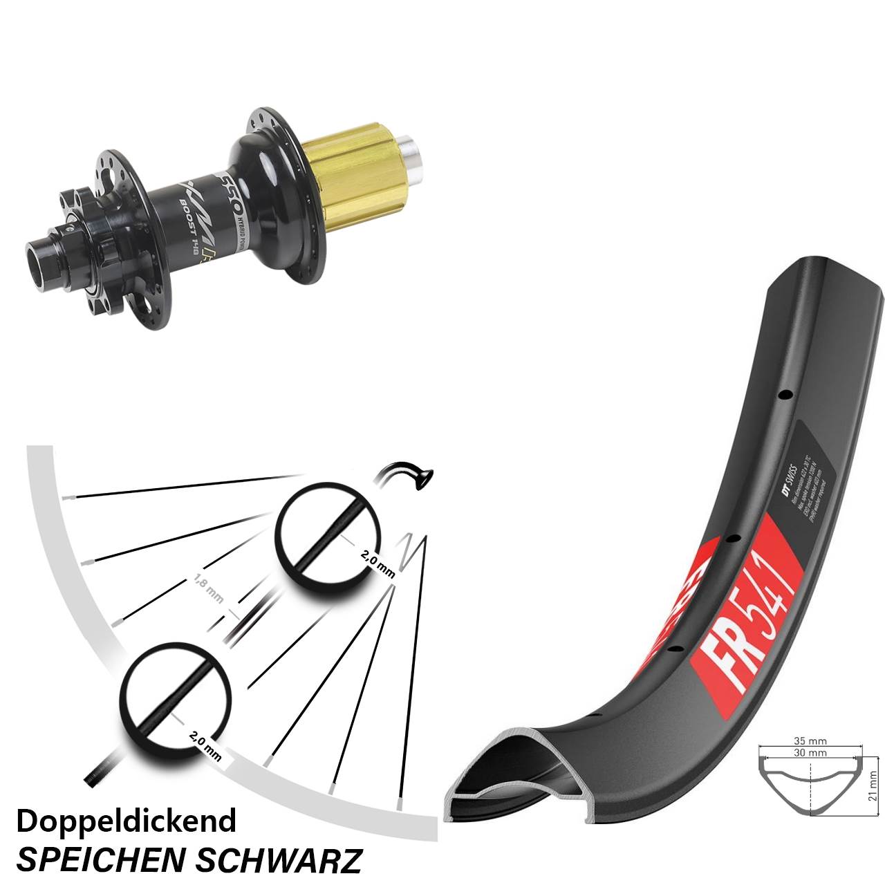 Hinterrad 6-Loch 29 Zoll DT Swiss FR 541 Miche XMH 550 8-11 fach 12x148 Boost