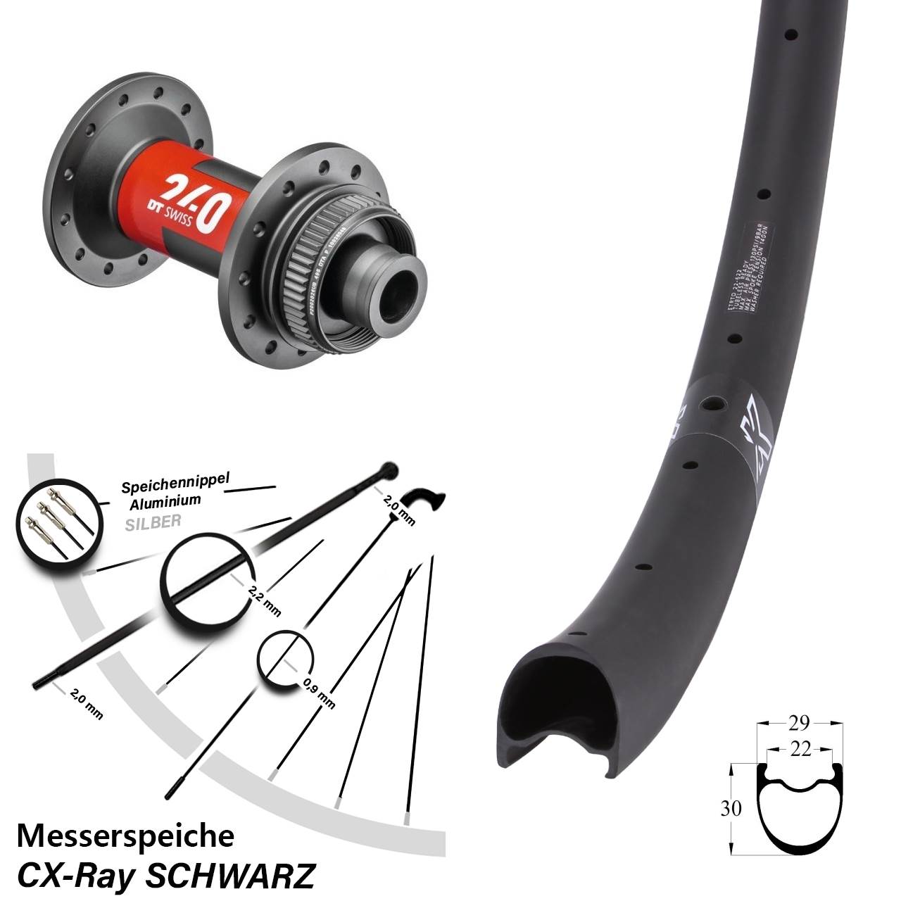 KX-RC Gravel Carbon DT Swiss 240 28-29 Zoll Disc Vorderrad 12x100 CX-Ray