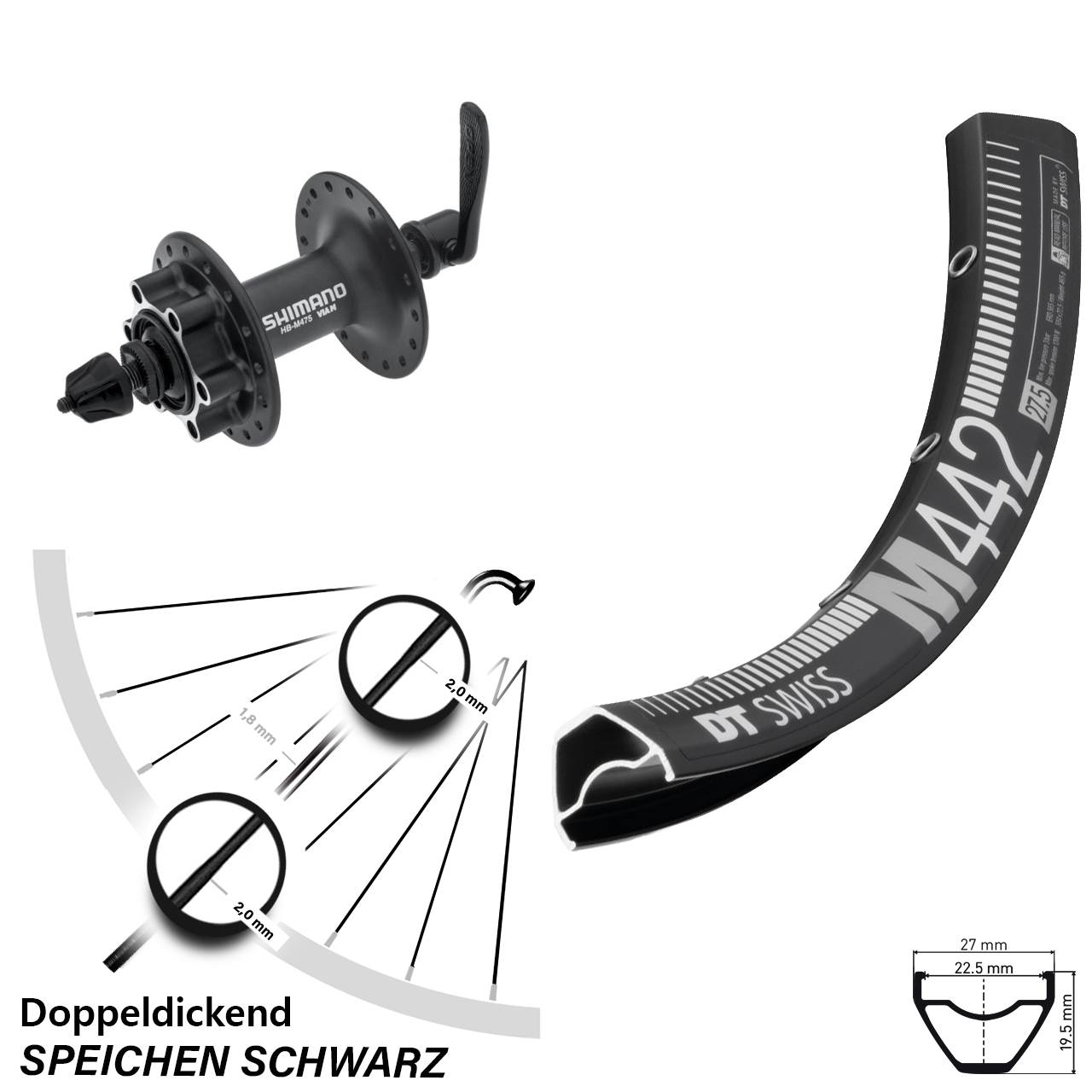 Disc Vorderrad für Schnellspanner 28 Zoll DT Swiss M 442 Shimano Alivio