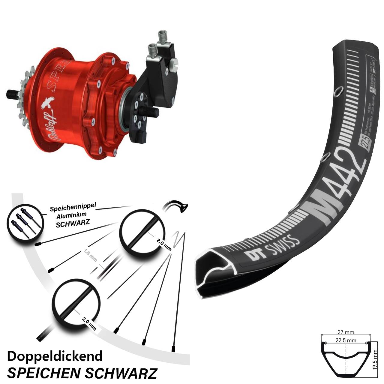 Disc Hinterrrad 29 Zoll DT Swiss M 442 Rohloff Speedhub TS DB OEM Tandem rot