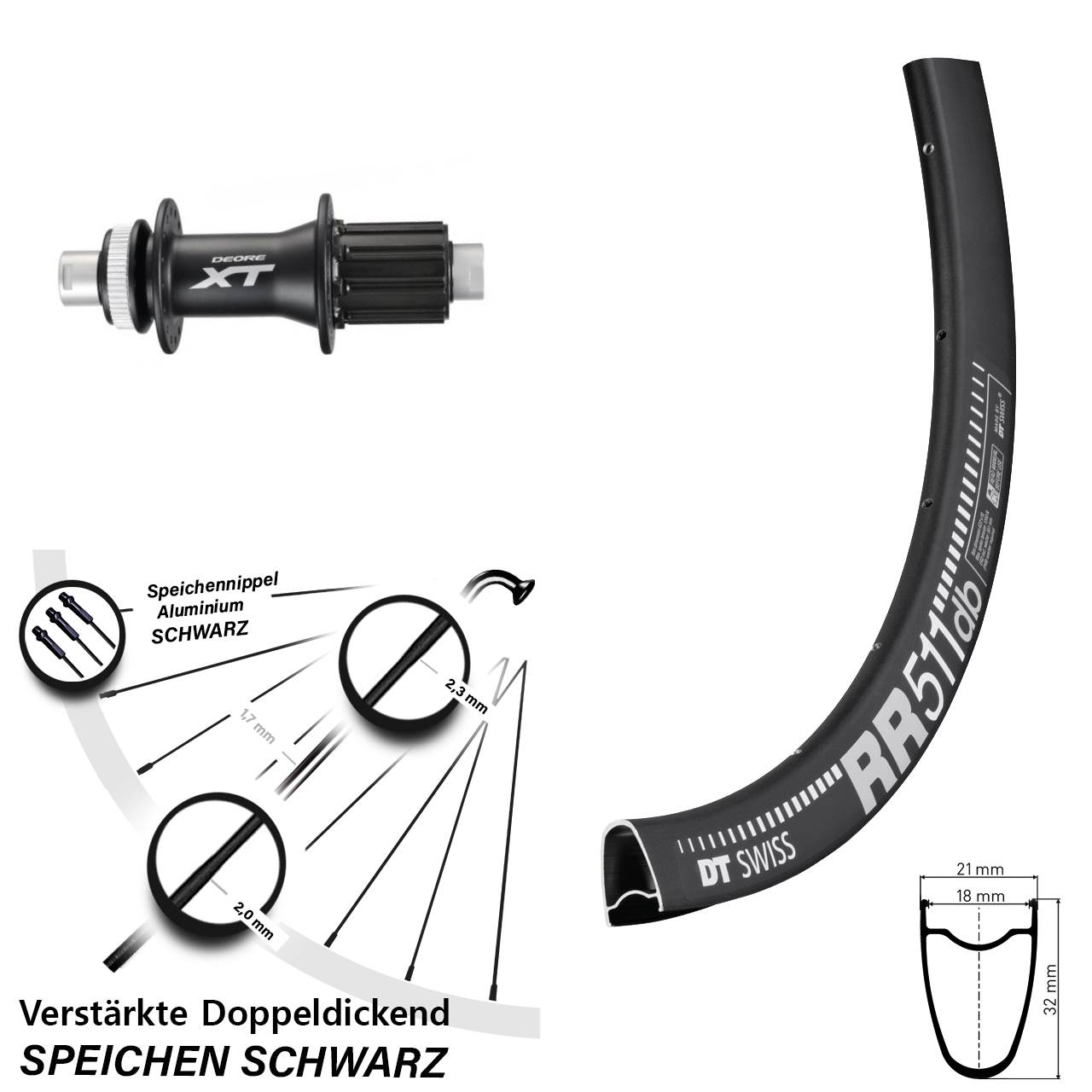 Hinterrad Centerlock 12x142 28 Zoll DT Swiss RR511 Shimano XT 8-11 fach HG
