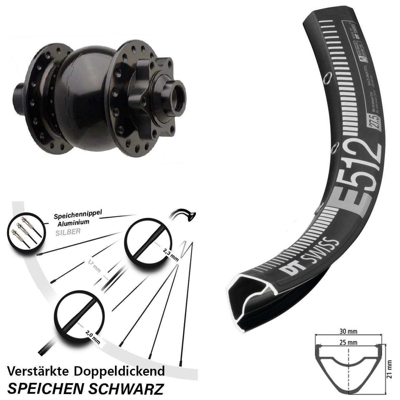 Disc Laufrad mit Nabendynamo 650B DT Swiss E512 SON 28 15x110 Boost