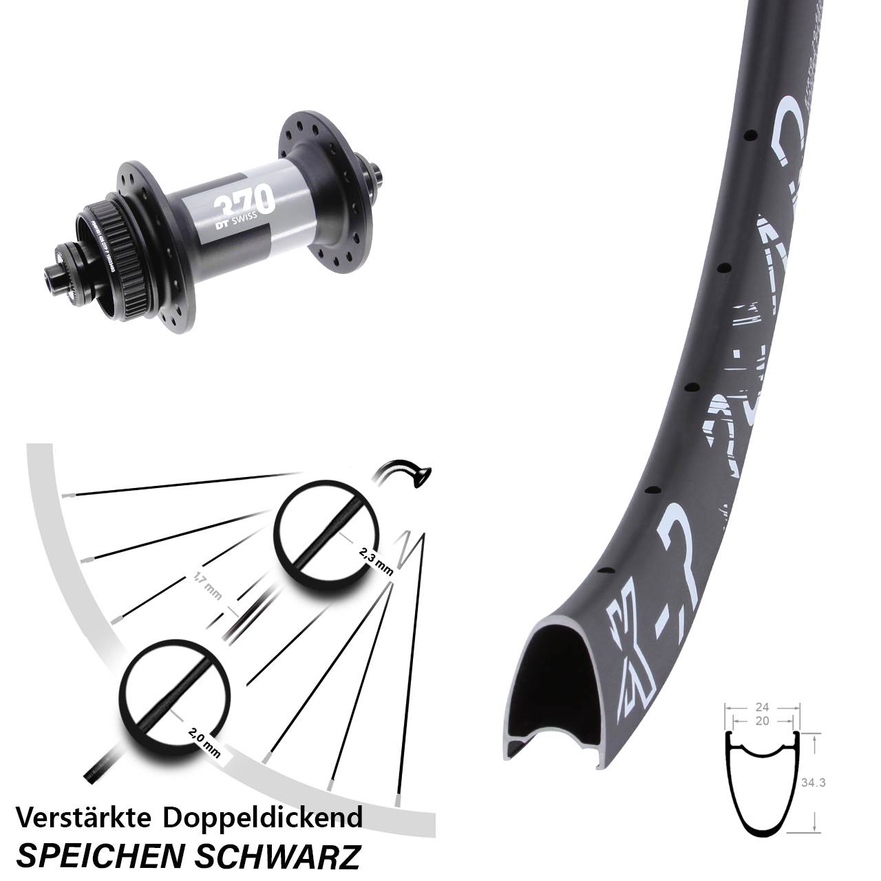 Disc Vorderrad 28-29 Zoll KX-R Road DT Swiss 370 QR für Schnellspanner