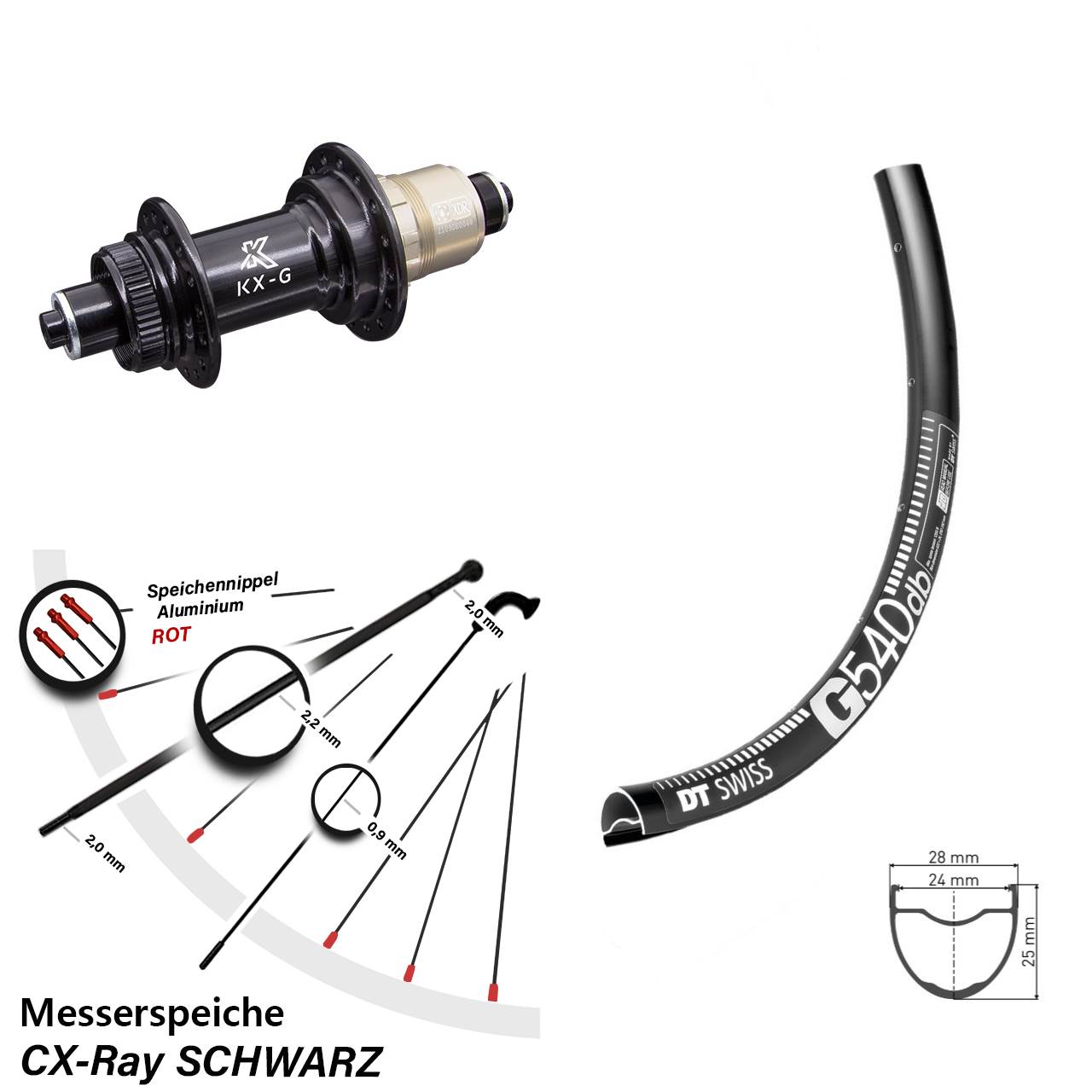 28-29 Zoll DT Swiss G540 KX-G Disc Laufrad QR XDR CX-Ray