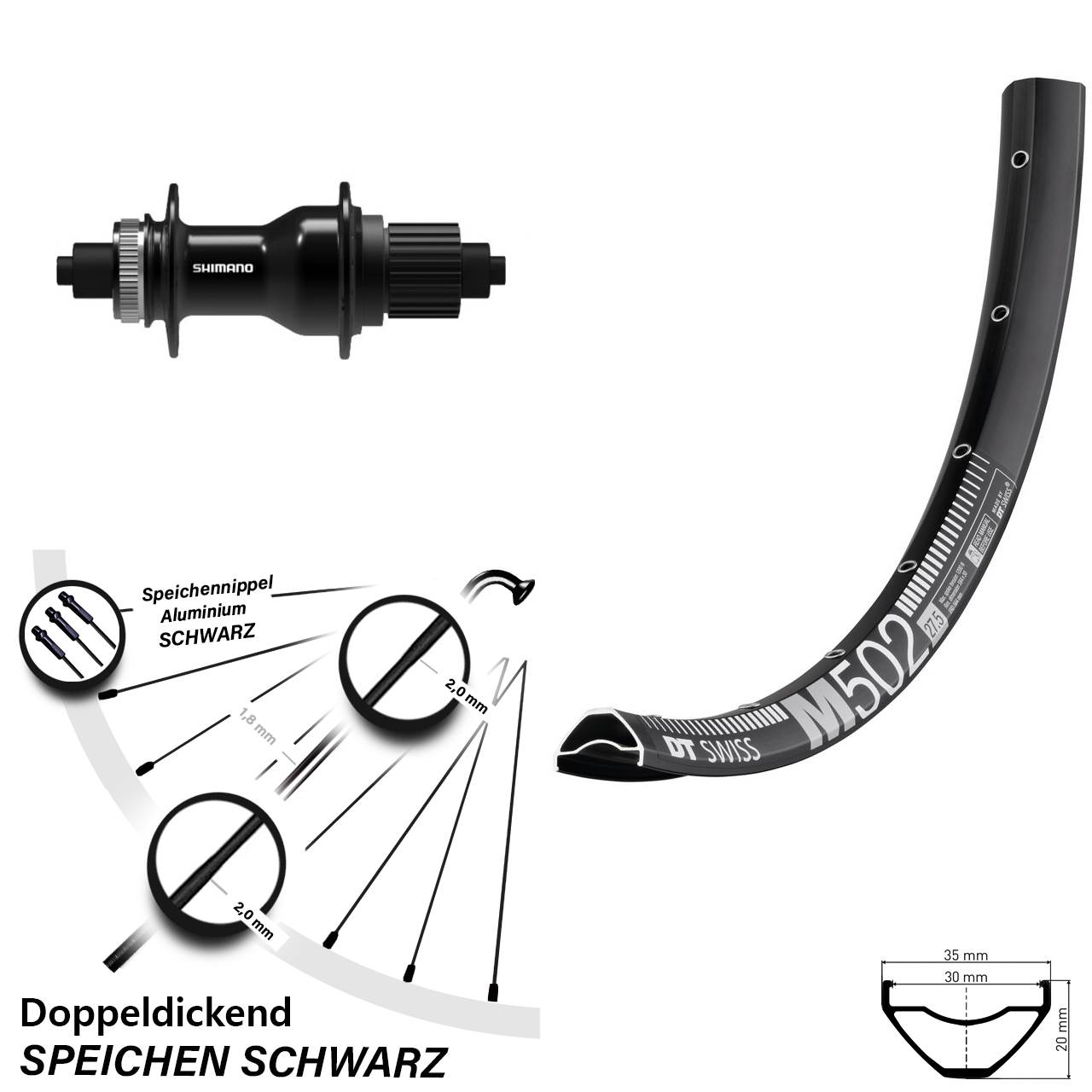 Disc Hinterrad für Schnellspanner 27,5 Zoll DT Swiss M502 Shimano FH-QC500 Micro Spline