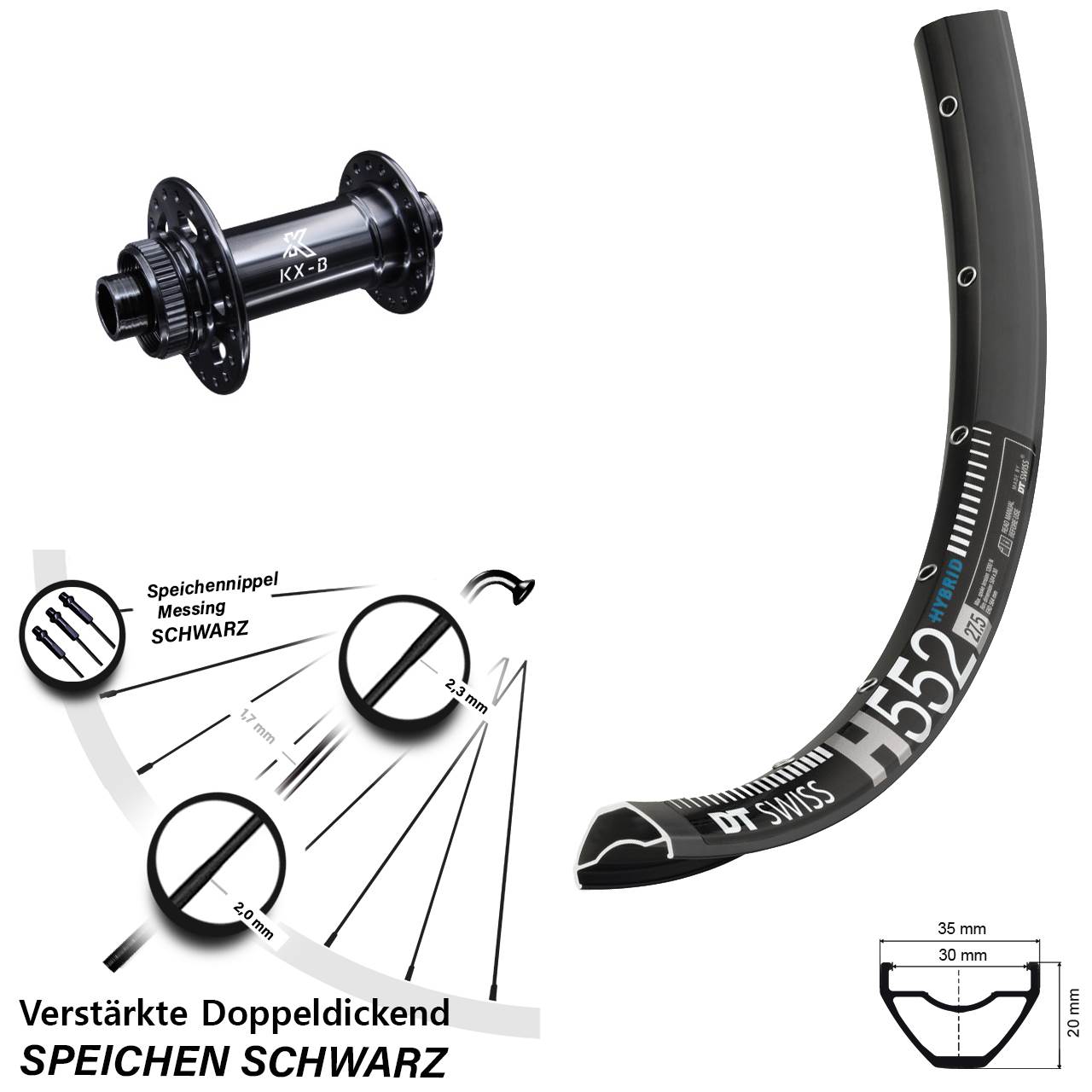 DT Swiss H 552 Vorderrad 29 Zoll Nabe Boost Centerlock KX-B 15x110 mm