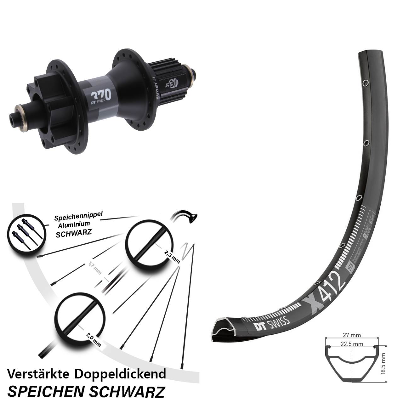 DT Swiss X 412-370 Hybrid 29 Zoll Hinterrad 6-Loch Disc QR Micro Spline