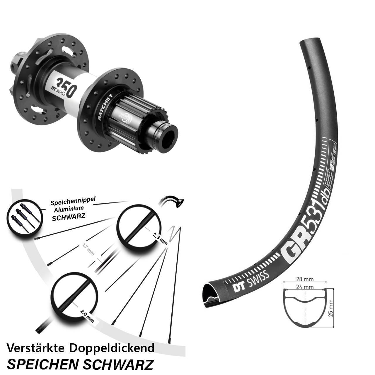 6-Loch Hinterrad 12x148 29 Zoll DT Swiss GR 531-350 Micro Spline