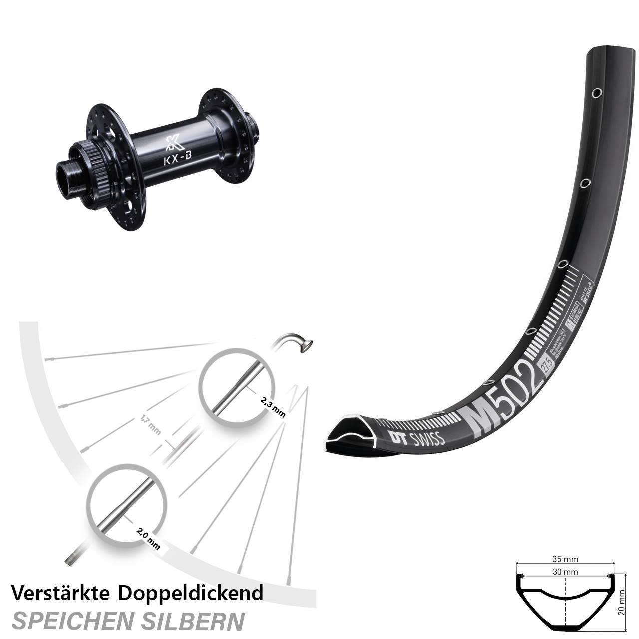 Centerlock Vorderrad 29 Zoll DT Swiss M 502 KX-B 15x110 Boost