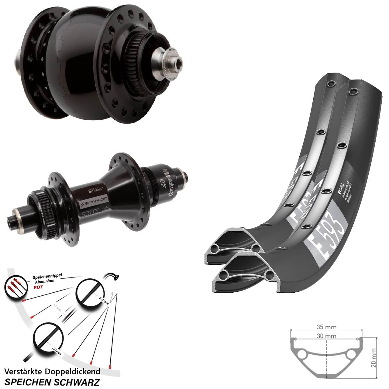 Laufradsatz Centerlock 29 Zoll DT Swiss E 593 370 SON delux XD für Schnellspanner