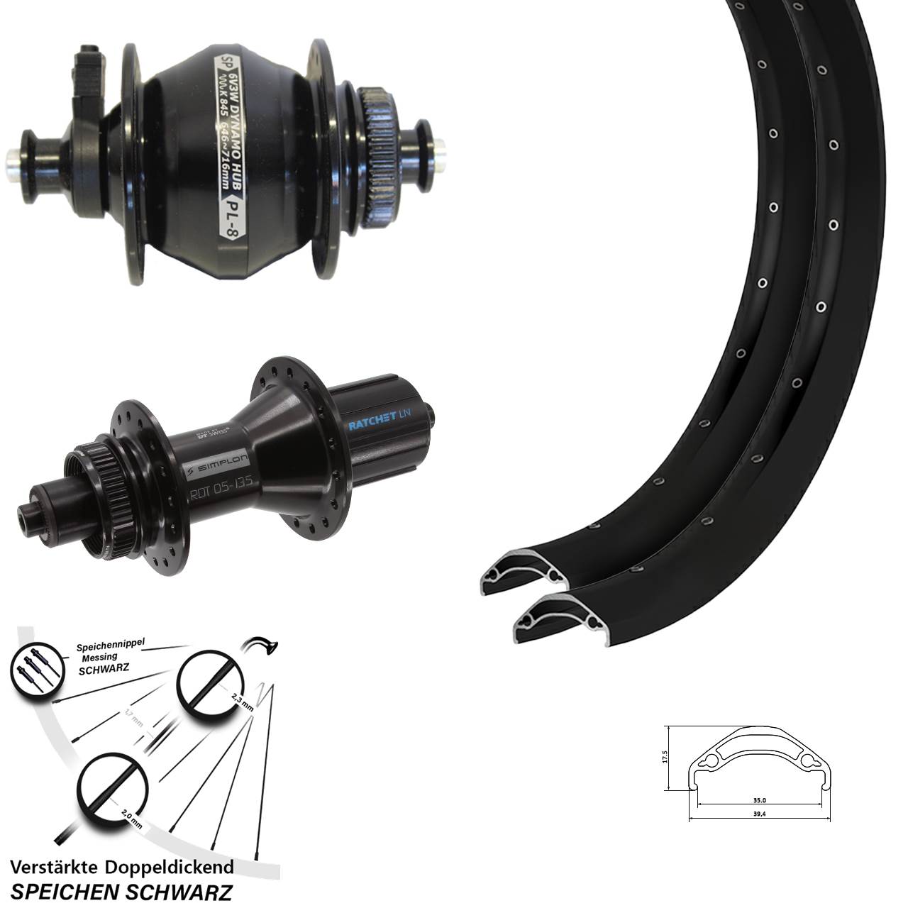 29 Zoll Ryde Disc 35 DT Swiss 370 Hybrid Shutter PL-8 Laufradsatz QR 8-11 fach