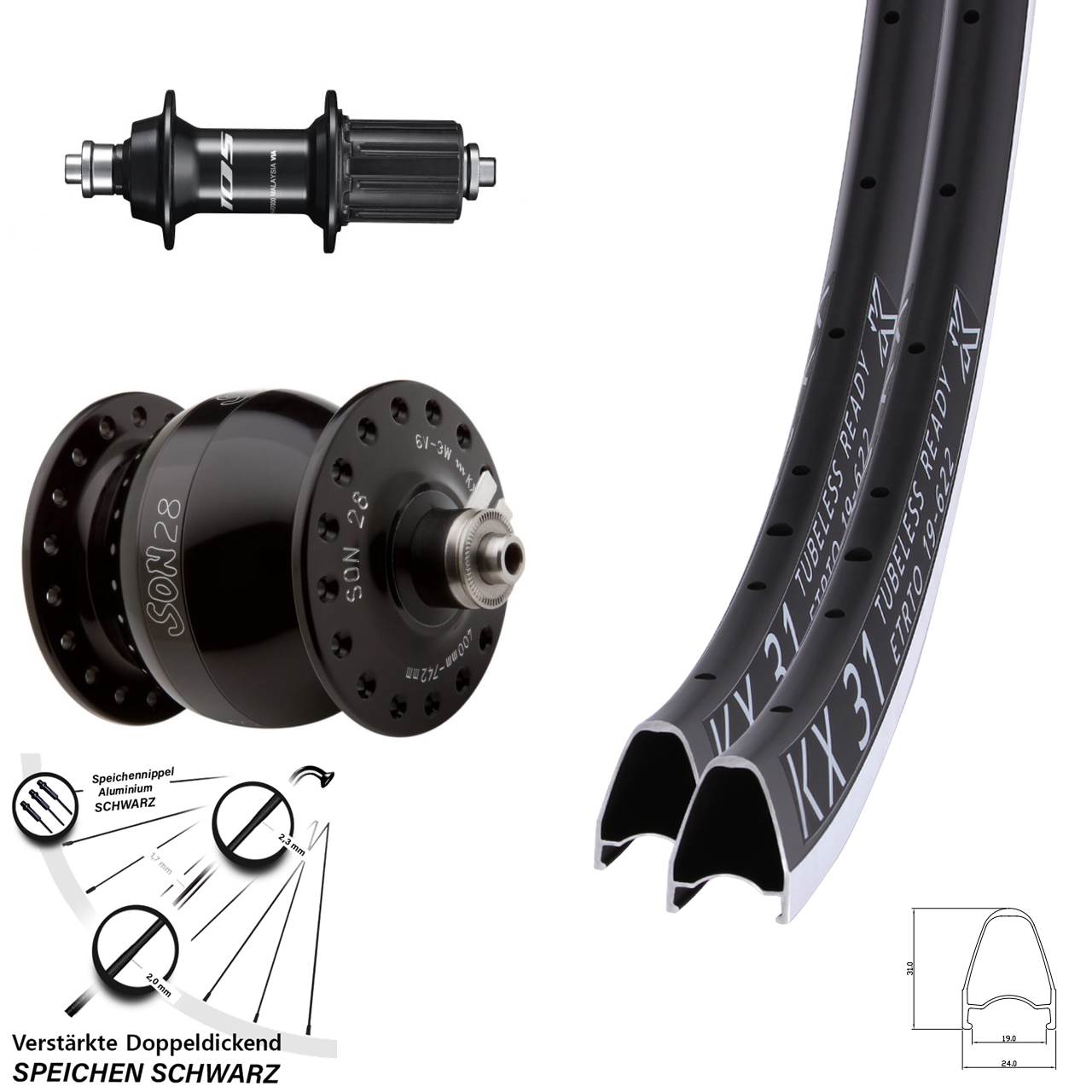 Laufrad-Satz QR SON 28 Zoll KX 31 Shimano 105 8-12 fach HG