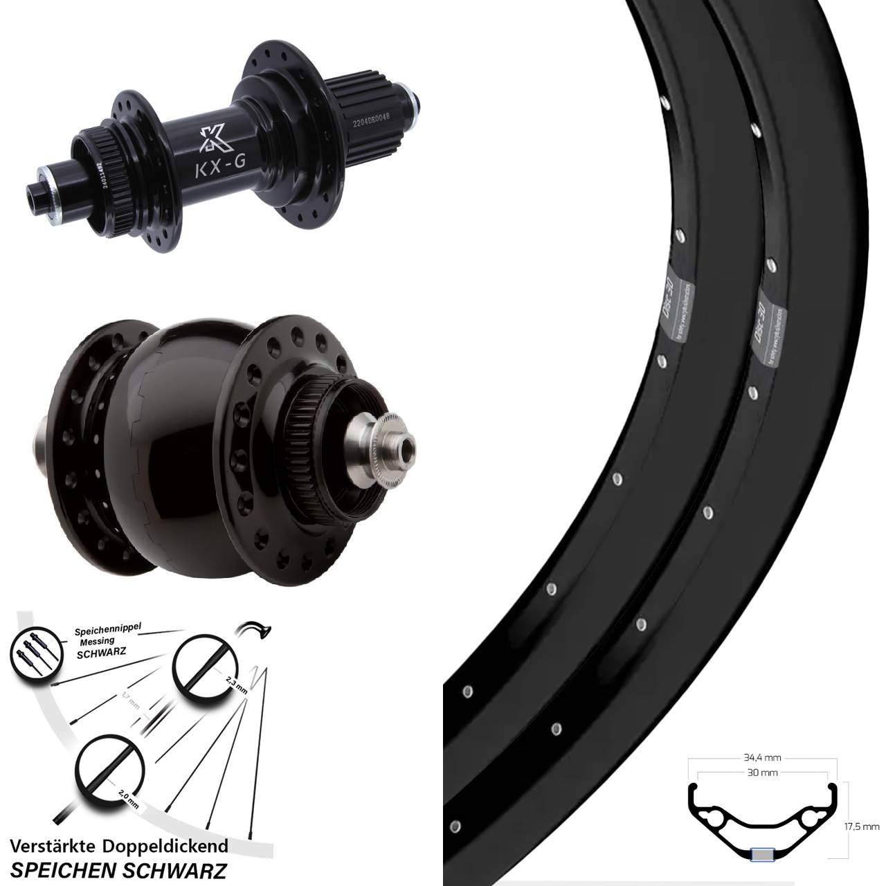 Ryde Disc 30 KX-GS Heavy Duty SON delux 27,5 Zoll Laufrad-Satz QR Micro Spline