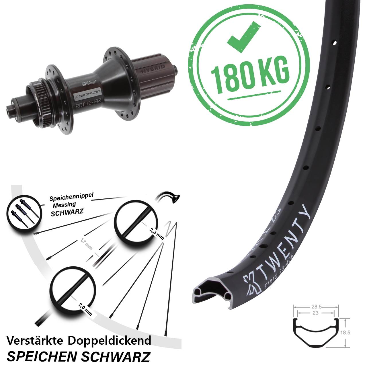 Disc Laufrad QR 20 Zoll KX Twenty DT Swiss 370 Hybrid 8-11 fach HG