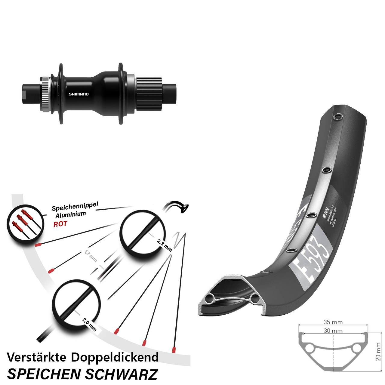 27,5 Zoll DT Swiss E593 Shimano FH-TC500 Boost Disc Hinterrad Micro Spline