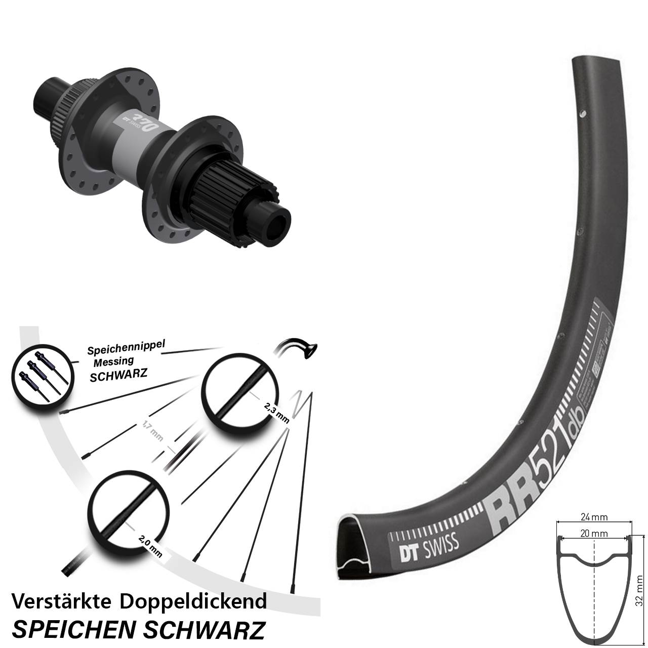 Hinterrad Centerlock 12x142 28 Zoll DT Swiss RR521 370 Shimano Micro Spline
